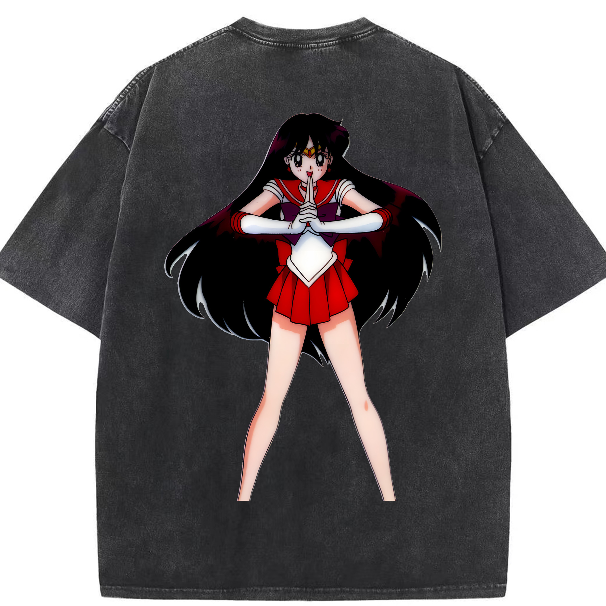 （画像用） 美少女戦士セーラームーン 火野レイ ひの レイ Sailor Moon Hino Rei （セーラーマーズ,Sailor Mars） 綿100% ヴィンテージ風 半袖Tシャツ（背面プリント）