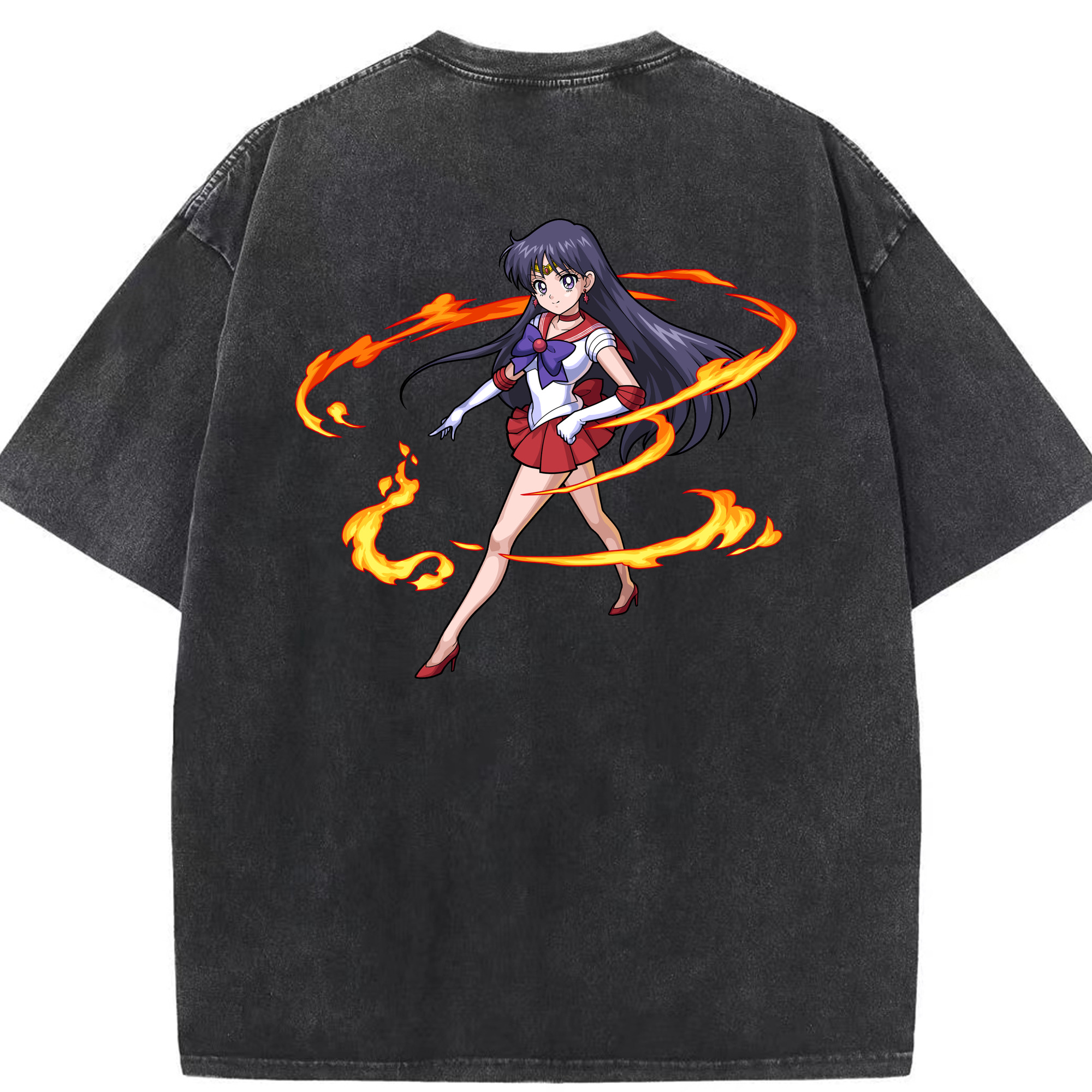 （画像用） 美少女戦士セーラームーン 火野レイ ひの レイ Sailor Moon Hino Rei （セーラーマーズ,Sailor Mars） 綿100% ヴィンテージ風 半袖Tシャツ（背面プリント）