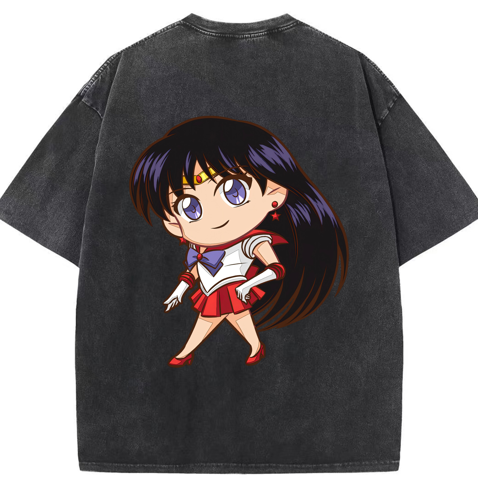 （画像用） 美少女戦士セーラームーン 火野レイ ひの レイ Sailor Moon Hino Rei （セーラーマーズ,Sailor Mars） 綿100% ヴィンテージ風 半袖Tシャツ（背面プリント）