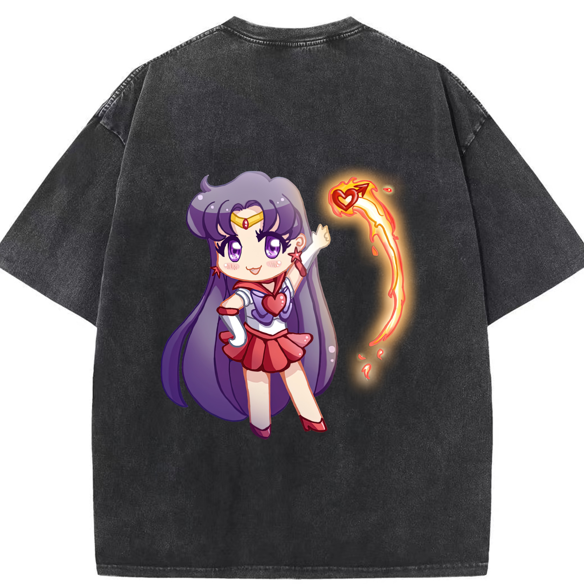 （画像用） 美少女戦士セーラームーン 火野レイ ひの レイ Sailor Moon Hino Rei （セーラーマーズ,Sailor Mars） 綿100% ヴィンテージ風 半袖Tシャツ（背面プリント）