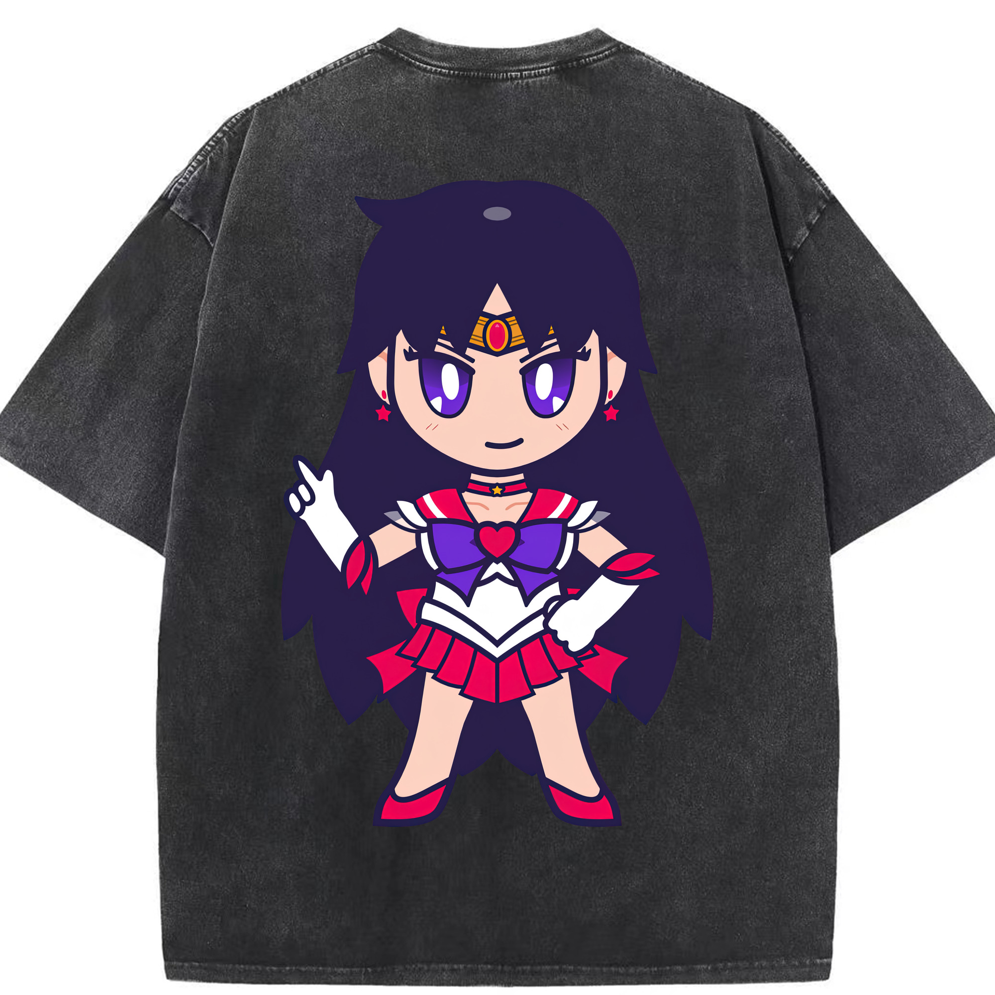 （画像用） 美少女戦士セーラームーン 火野レイ ひの レイ Sailor Moon Hino Rei （セーラーマーズ,Sailor Mars） 綿100% ヴィンテージ風 半袖Tシャツ（背面プリント）