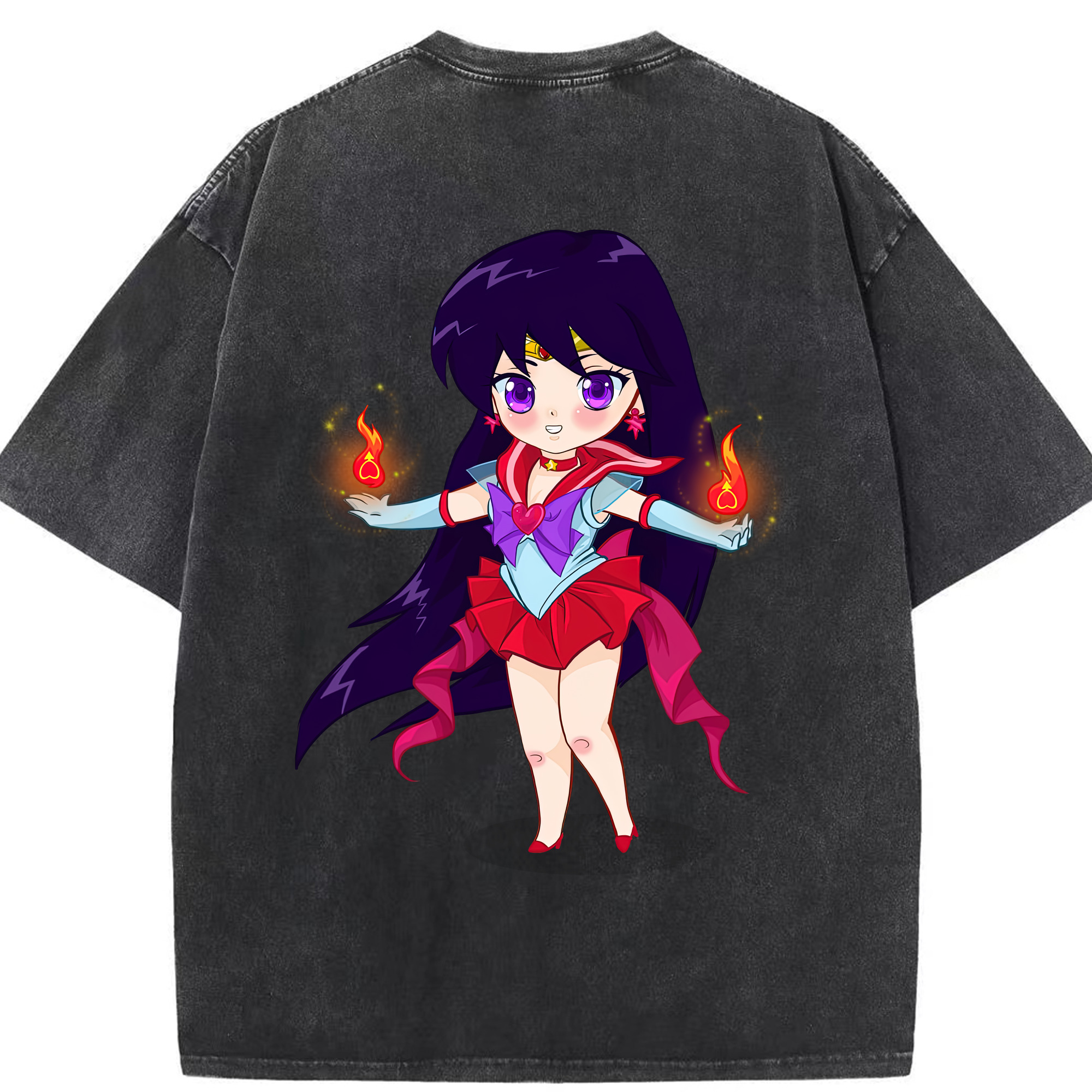 （画像用） 美少女戦士セーラームーン 火野レイ ひの レイ Sailor Moon Hino Rei （セーラーマーズ,Sailor Mars） 綿100% ヴィンテージ風 半袖Tシャツ（背面プリント）