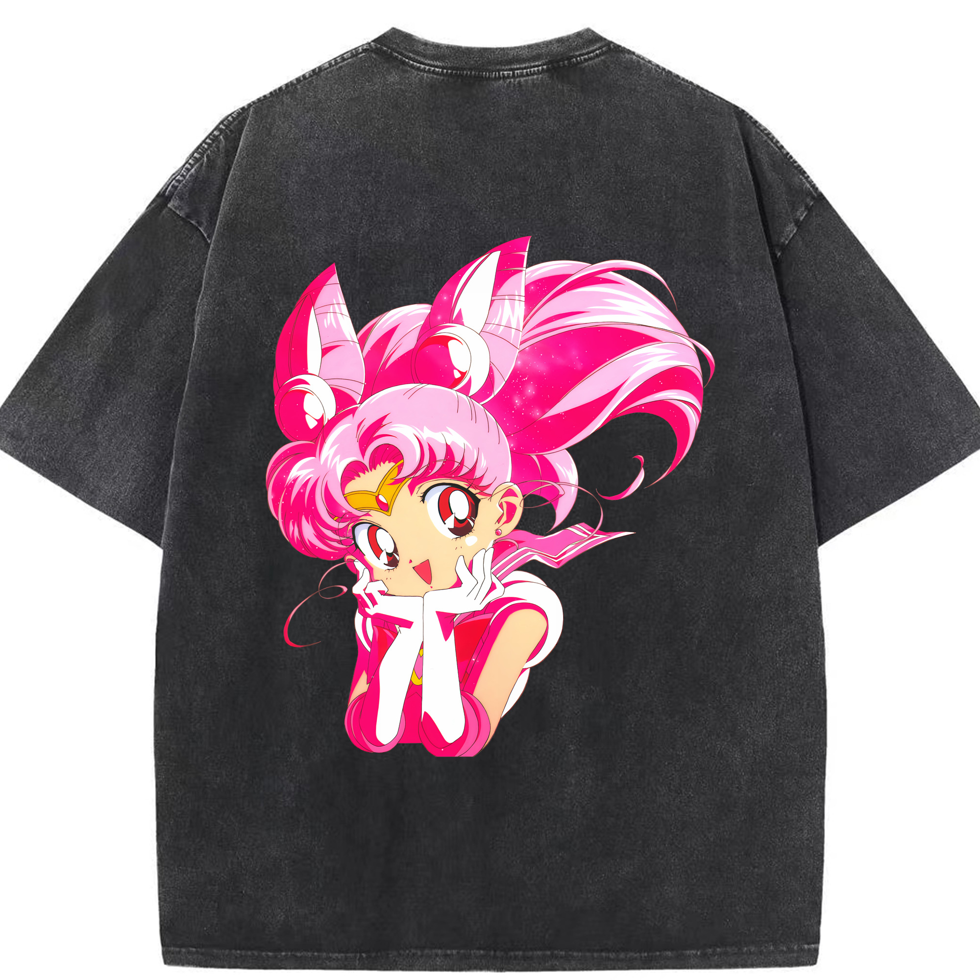（画像用） 美少女戦士セーラームーン ちびうさ Sailor Moon Chibiusa Tsukino Usagi Small Lady Serenity 綿100% ヴィンテージ風 半袖Tシャツ（背面プリント）