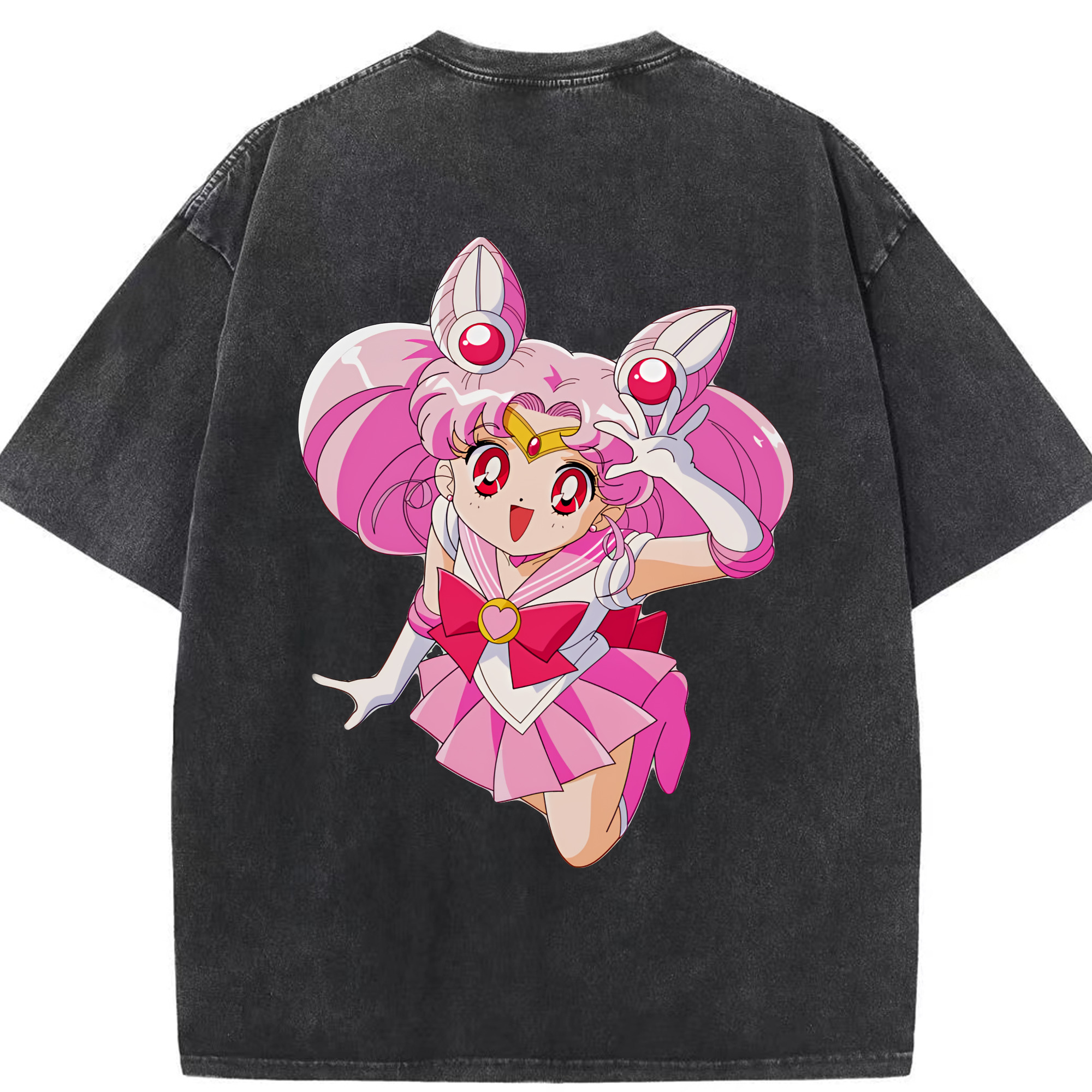 （画像用） 美少女戦士セーラームーン ちびうさ Sailor Moon Chibiusa Tsukino Usagi Small Lady Serenity 綿100% ヴィンテージ風 半袖Tシャツ（背面プリント）