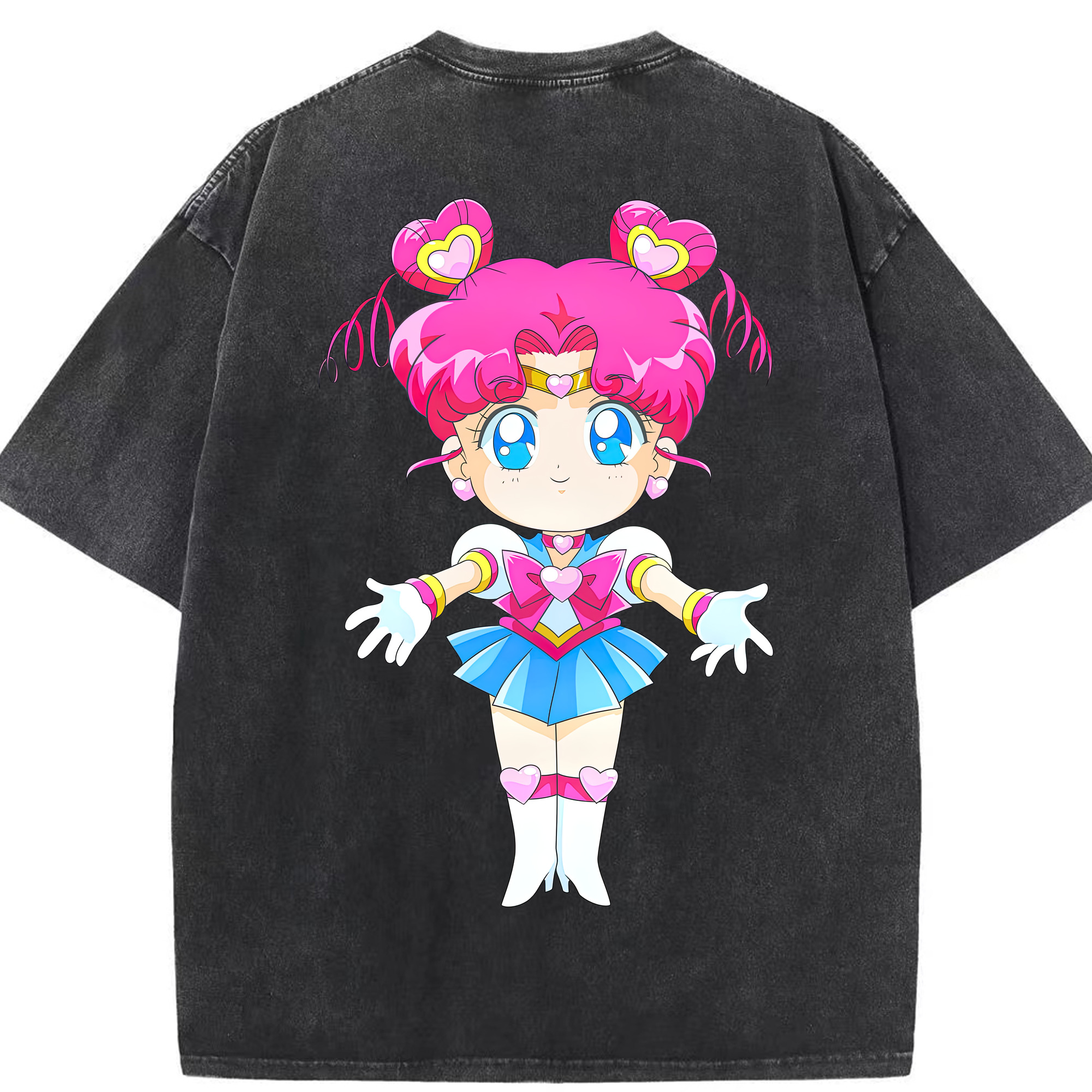 （画像用） 美少女戦士セーラームーン ちびうさ Sailor Moon Chibiusa Tsukino Usagi Small Lady Serenity 綿100% ヴィンテージ風 半袖Tシャツ（背面プリント）