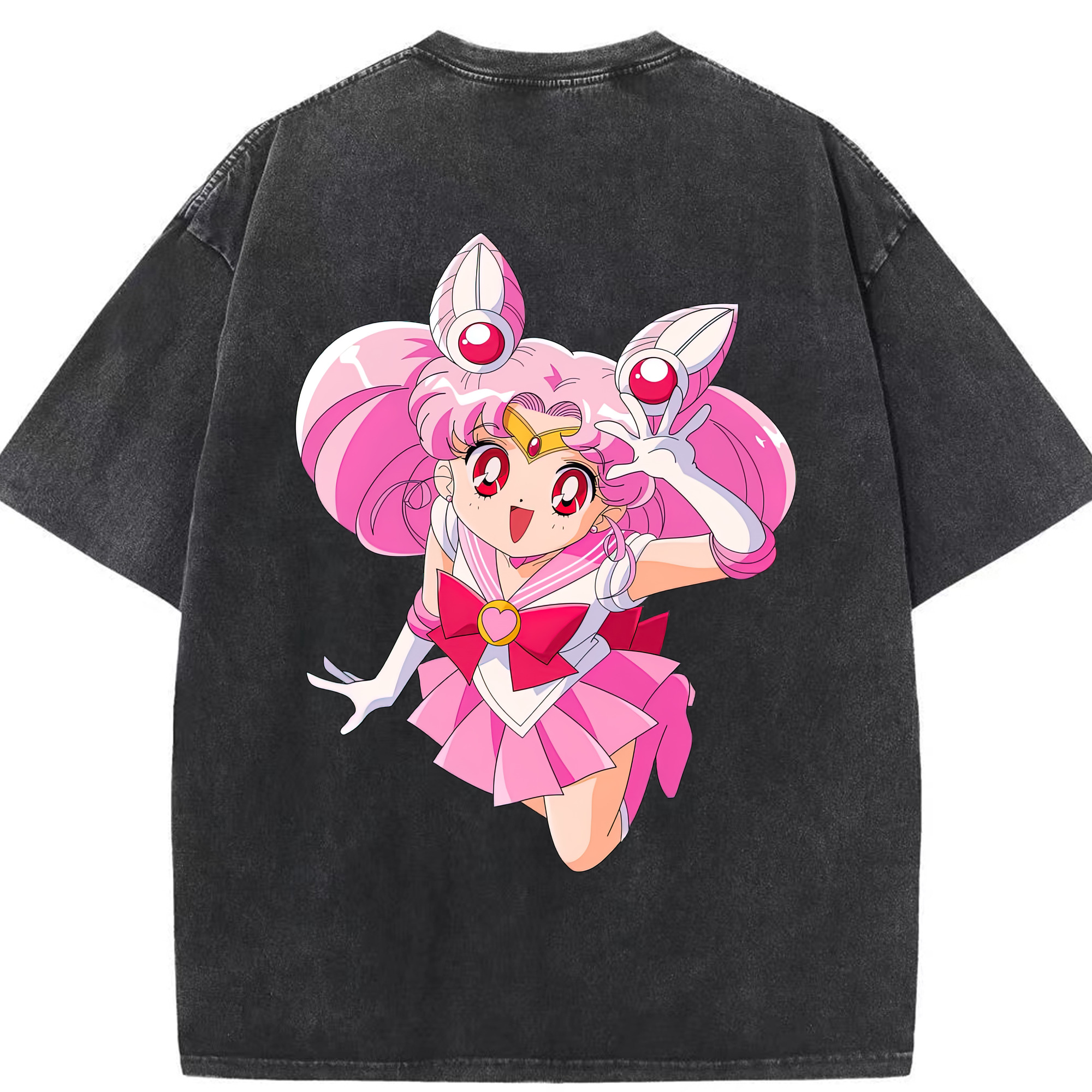 （画像用） 美少女戦士セーラームーン ちびうさ Sailor Moon Chibiusa Tsukino Usagi Small Lady Serenity 綿100% ヴィンテージ風 半袖Tシャツ（背面プリント）