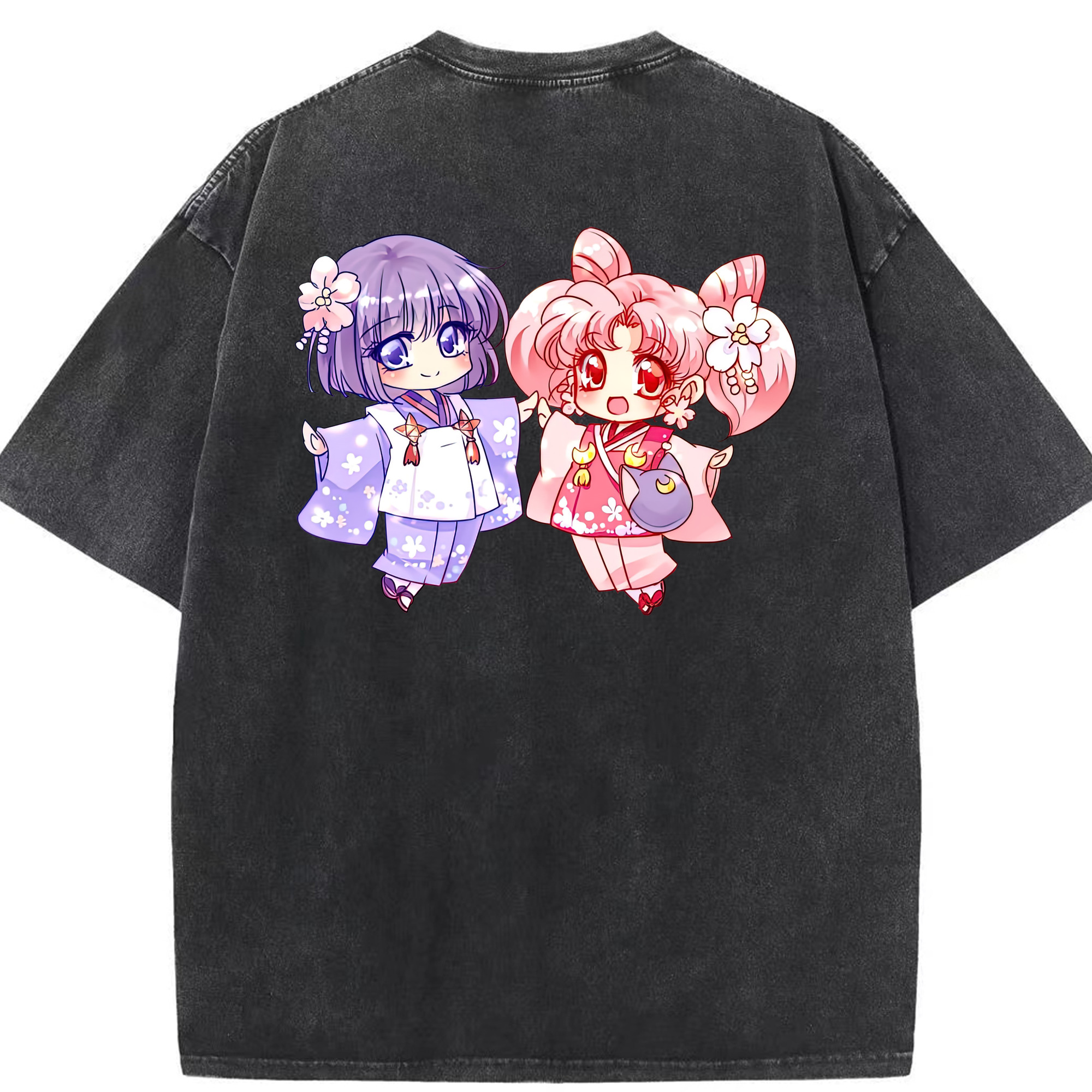 （画像用） 美少女戦士セーラームーン ちびうさ Sailor Moon Chibiusa Tsukino Usagi Small Lady Serenity 綿100% ヴィンテージ風 半袖Tシャツ（背面プリント）