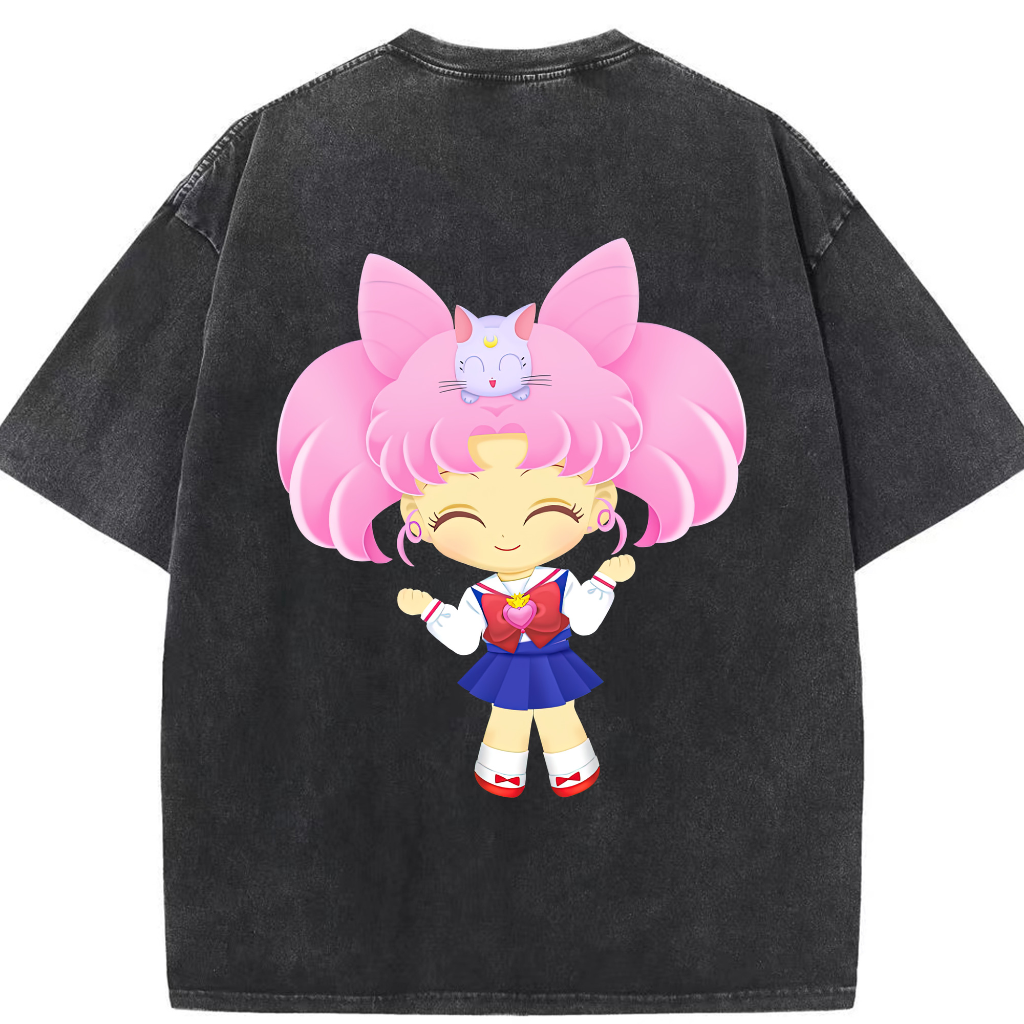 （画像用） 美少女戦士セーラームーン ちびうさ Sailor Moon Chibiusa Tsukino Usagi Small Lady Serenity 綿100% ヴィンテージ風 半袖Tシャツ（背面プリント）