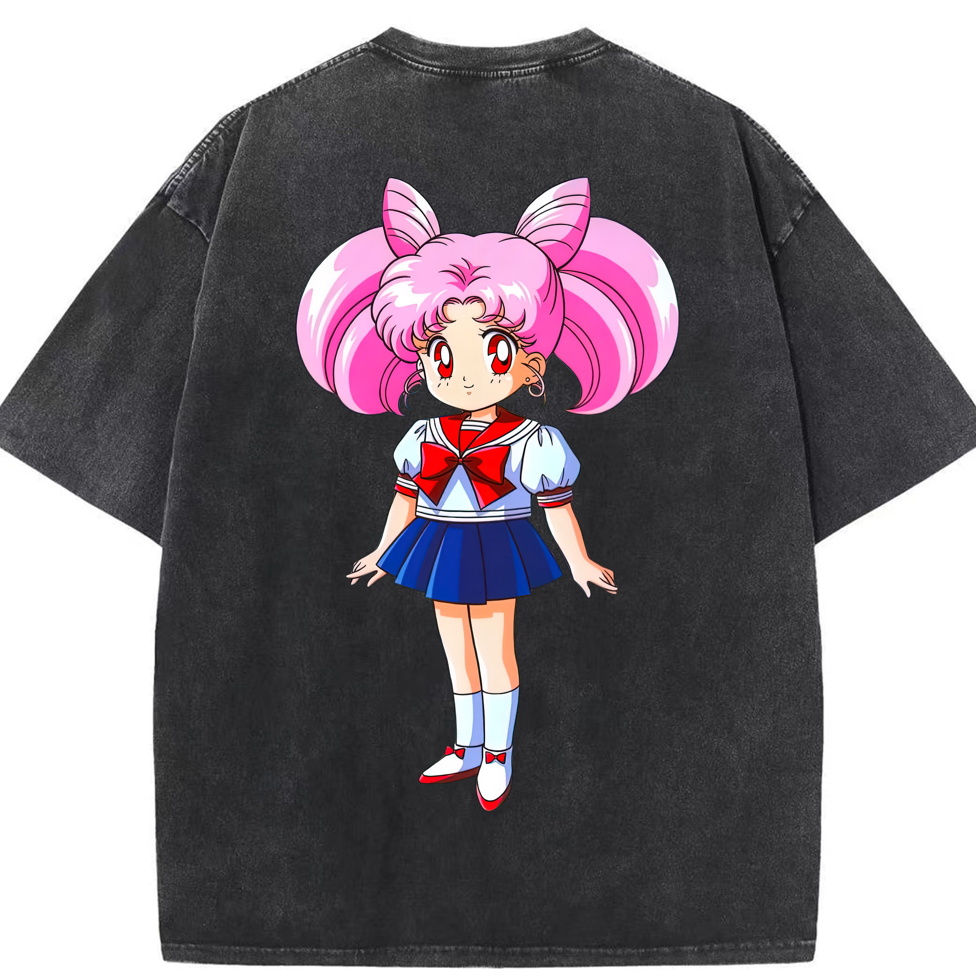 （画像用） 美少女戦士セーラームーン ちびうさ Sailor Moon Chibiusa Tsukino Usagi Small Lady Serenity 綿100% ヴィンテージ風 半袖Tシャツ（背面プリント）