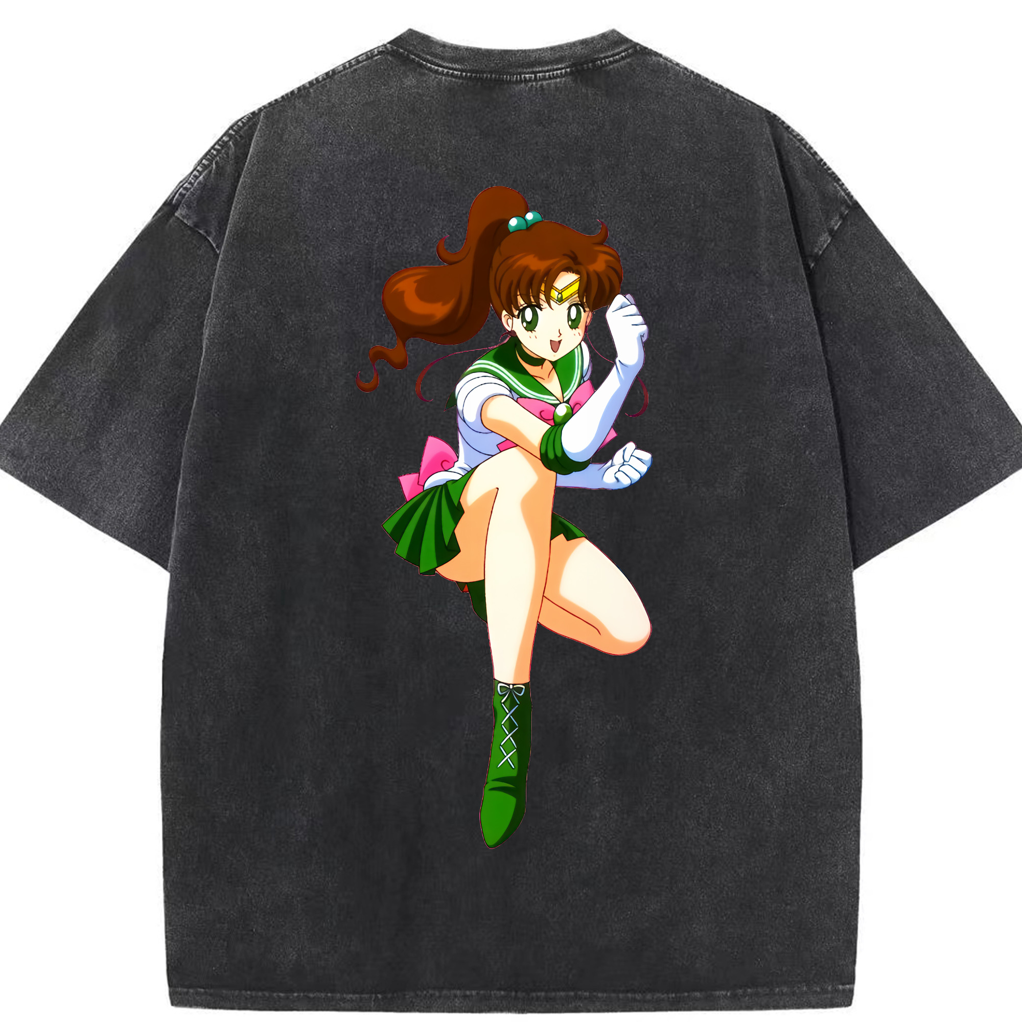 （画像用） 美少女戦士セーラームーン 木野 まこと きの まこと Sailor Moon Kino Makoto （セーラージュピター；Sailor Jupiter） 綿100% ヴィンテージ風 半袖Tシャツ（背面プリント）