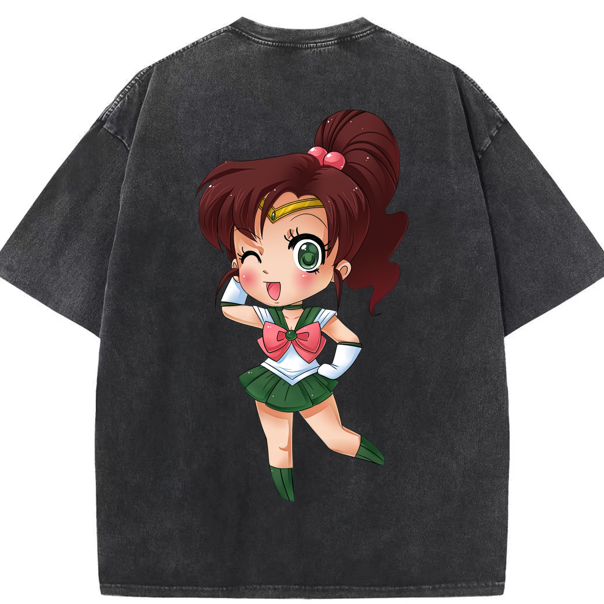 （画像用） 美少女戦士セーラームーン 木野 まこと きの まこと Sailor Moon Kino Makoto （セーラージュピター；Sailor Jupiter） 綿100% ヴィンテージ風 半袖Tシャツ（背面プリント）