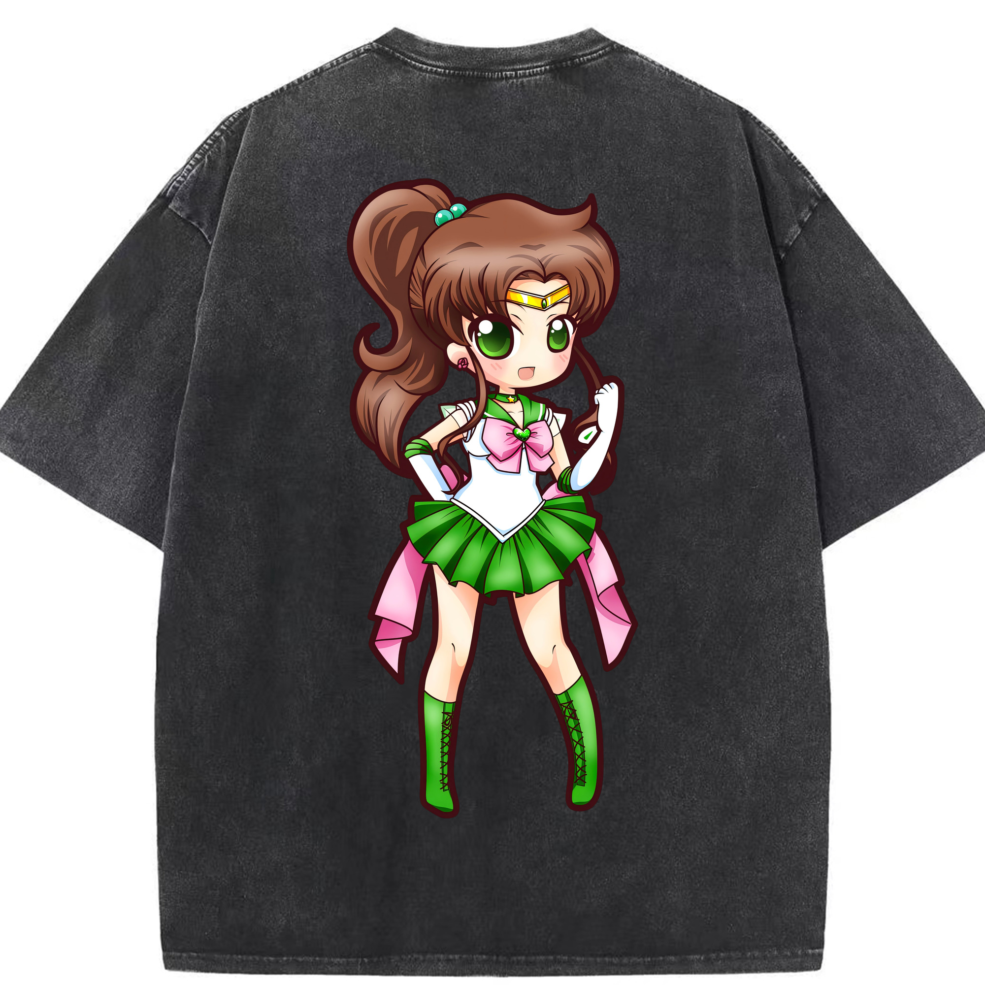 （画像用） 美少女戦士セーラームーン 木野 まこと きの まこと Sailor Moon Kino Makoto （セーラージュピター；Sailor Jupiter） 綿100% ヴィンテージ風 半袖Tシャツ（背面プリント）