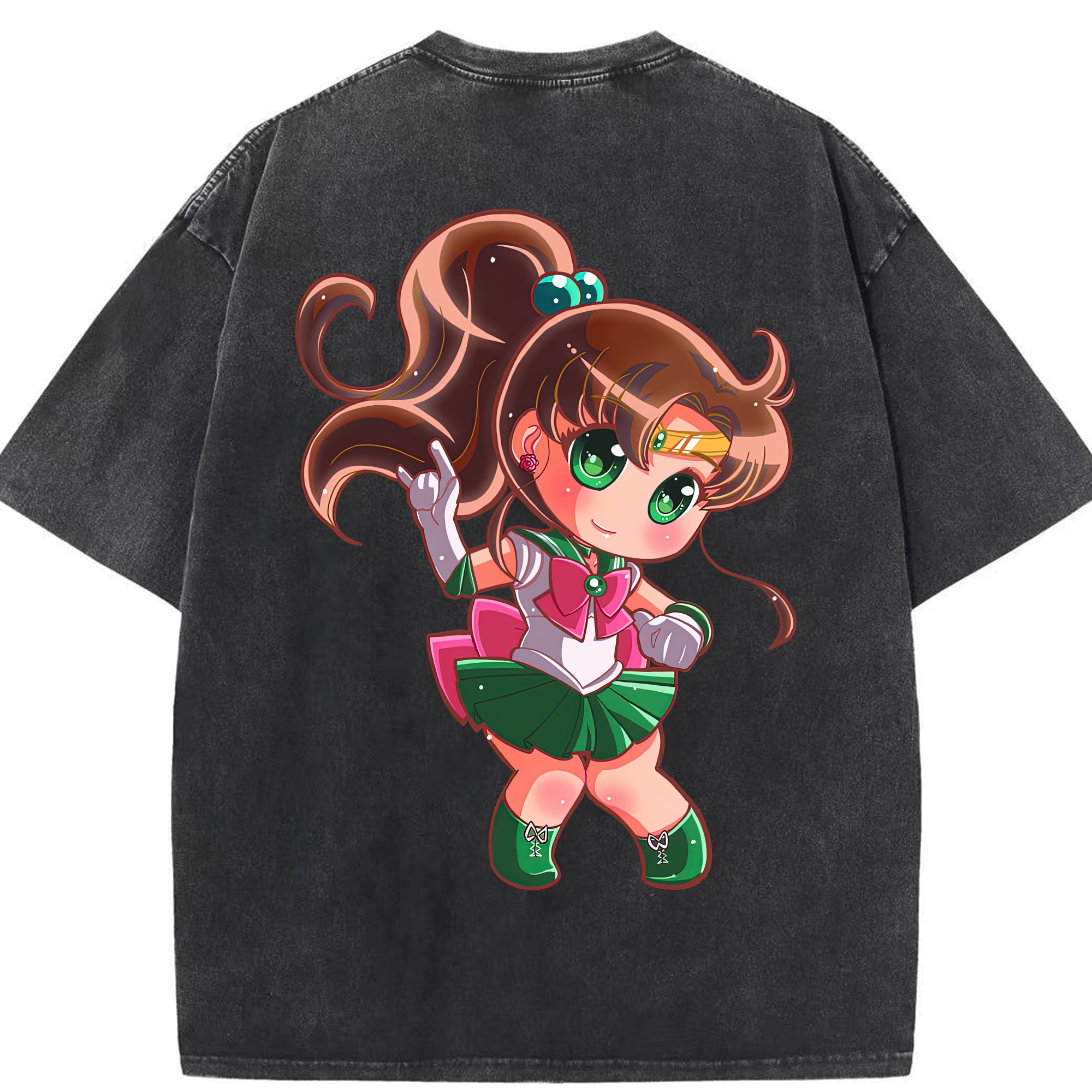 （画像用） 美少女戦士セーラームーン 木野 まこと きの まこと Sailor Moon Kino Makoto （セーラージュピター；Sailor Jupiter） 綿100% ヴィンテージ風 半袖Tシャツ（背面プリント）