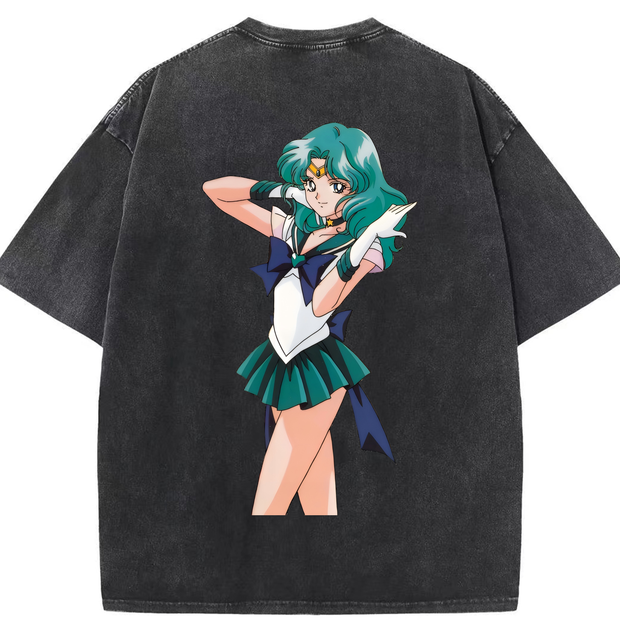 （画像用） 美少女戦士セーラームーン 海王 みちる（かいおう みちる） Sailor Moon Kaiou Michiru 綿100% ヴィンテージ風 半袖Tシャツ（背面プリント）