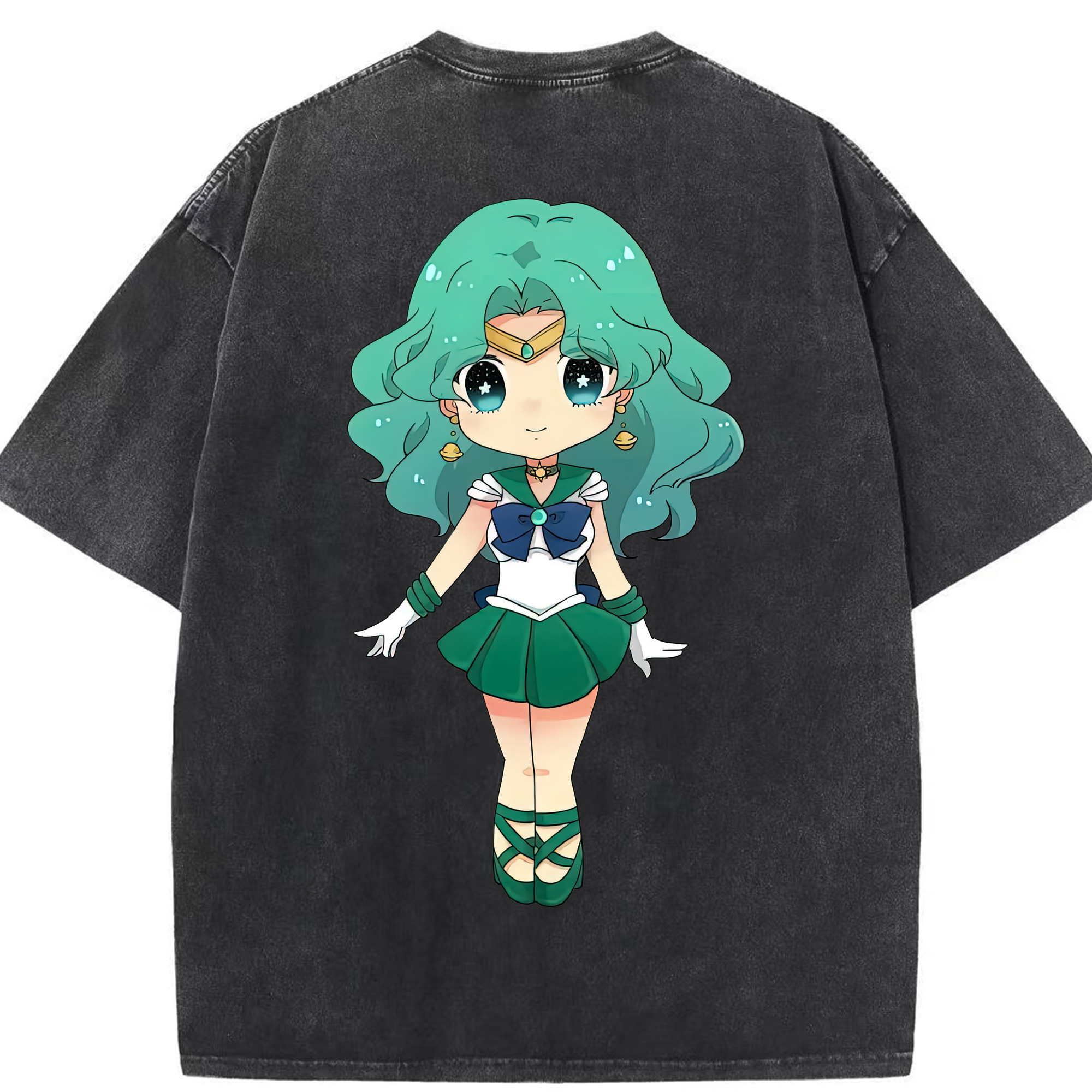 （画像用） 美少女戦士セーラームーン 海王 みちる（かいおう みちる） Sailor Moon Kaiou Michiru 綿100% ヴィンテージ風 半袖Tシャツ（背面プリント）