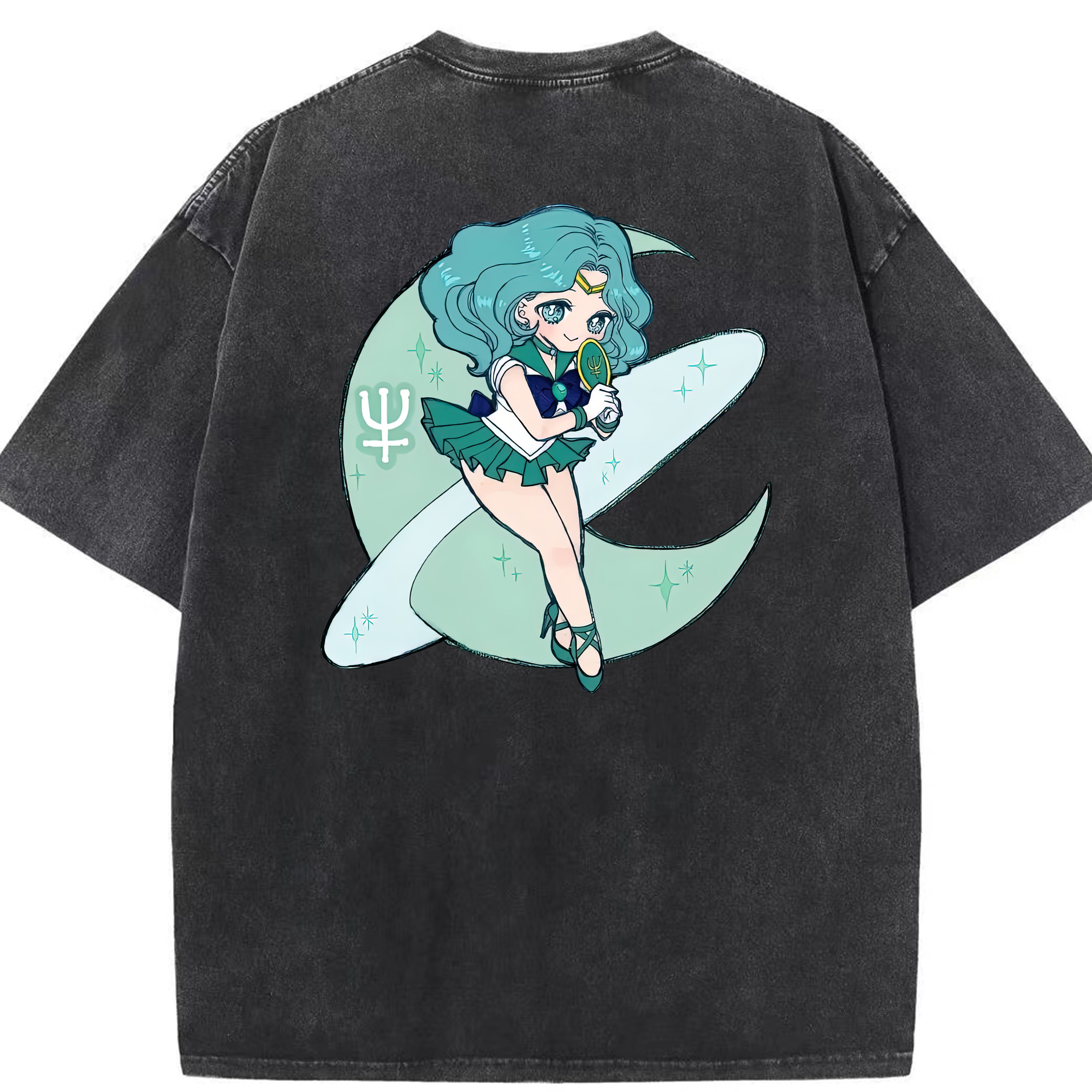 （画像用） 美少女戦士セーラームーン 海王 みちる（かいおう みちる） Sailor Moon Kaiou Michiru 綿100% ヴィンテージ風 半袖Tシャツ（背面プリント）