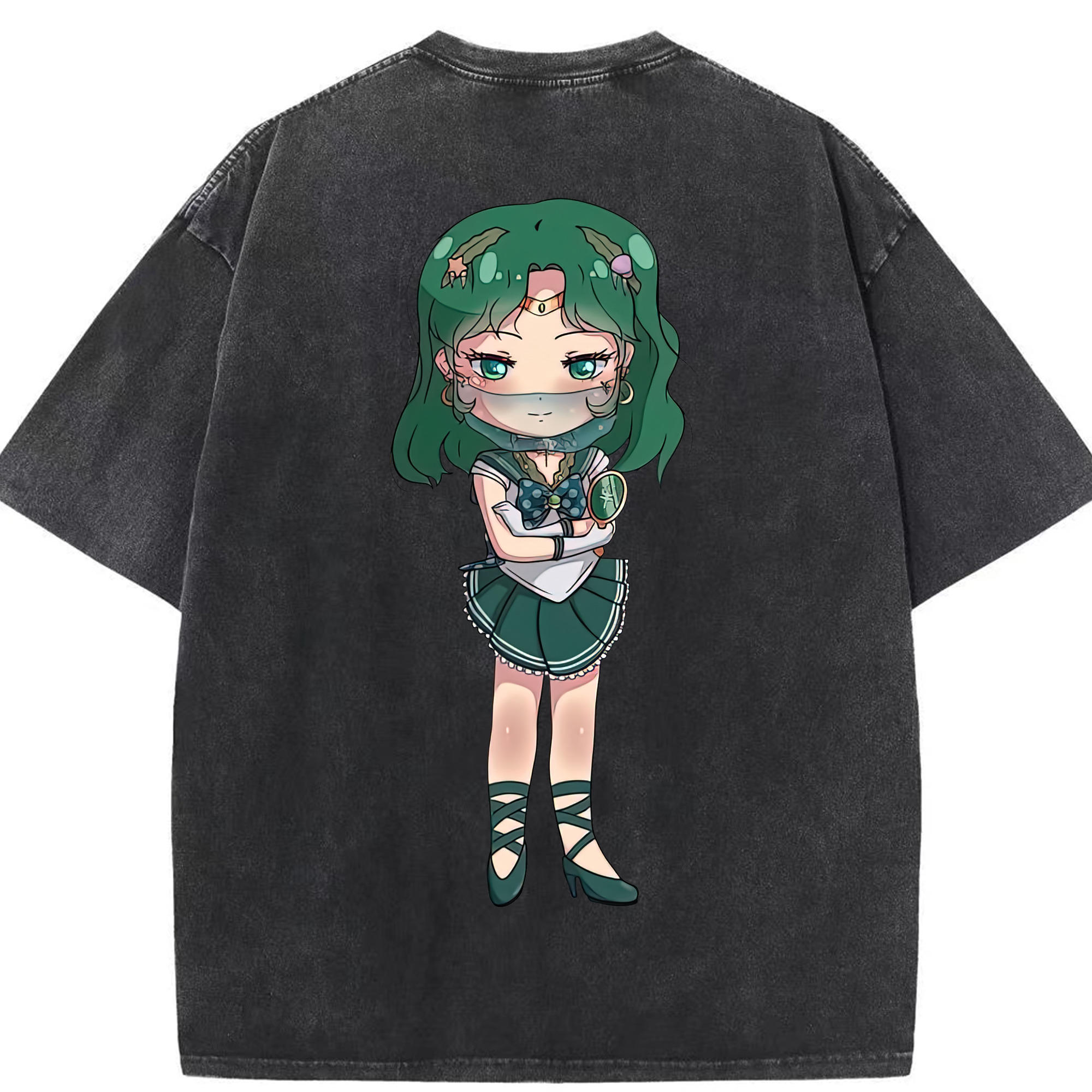 （画像用） 美少女戦士セーラームーン 海王 みちる（かいおう みちる） Sailor Moon Kaiou Michiru 綿100% ヴィンテージ風 半袖Tシャツ（背面プリント）