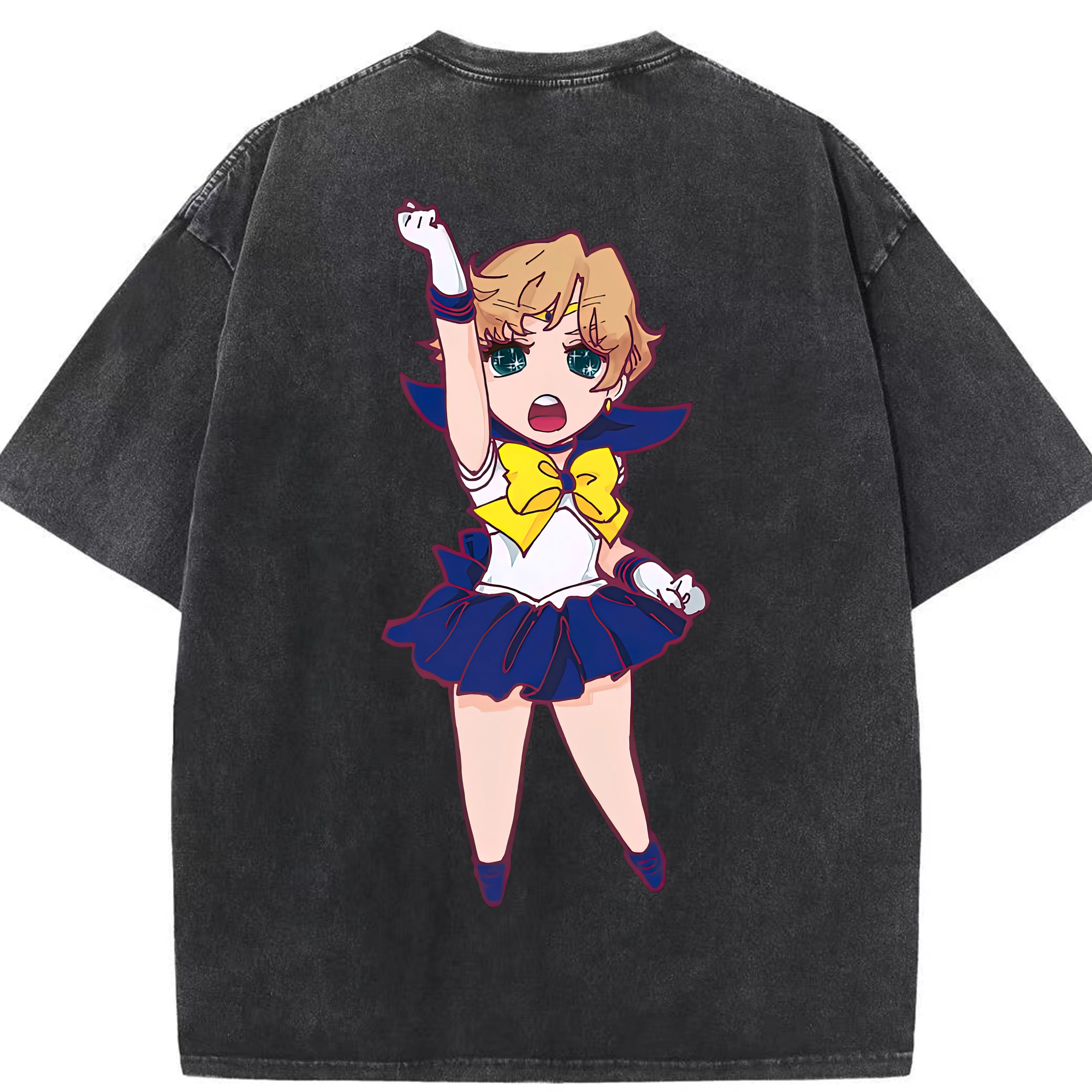 （画像用） 美少女戦士セーラームーン 天王はるか Sailor Moon Tenoh Haruka 綿100% ヴィンテージ風 半袖Tシャツ（背面プリント）