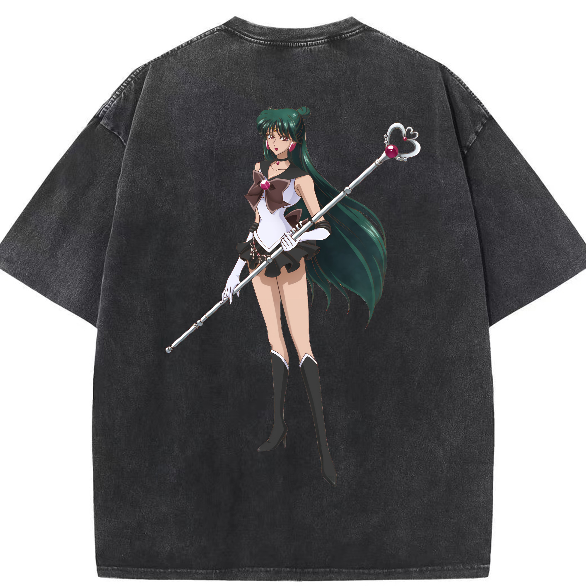 （画像用） 美少女戦士セーラームーン 冥王せつな Sailor Moon Meiou Setsuna 綿100% ヴィンテージ風 半袖Tシャツ（背面プリント）