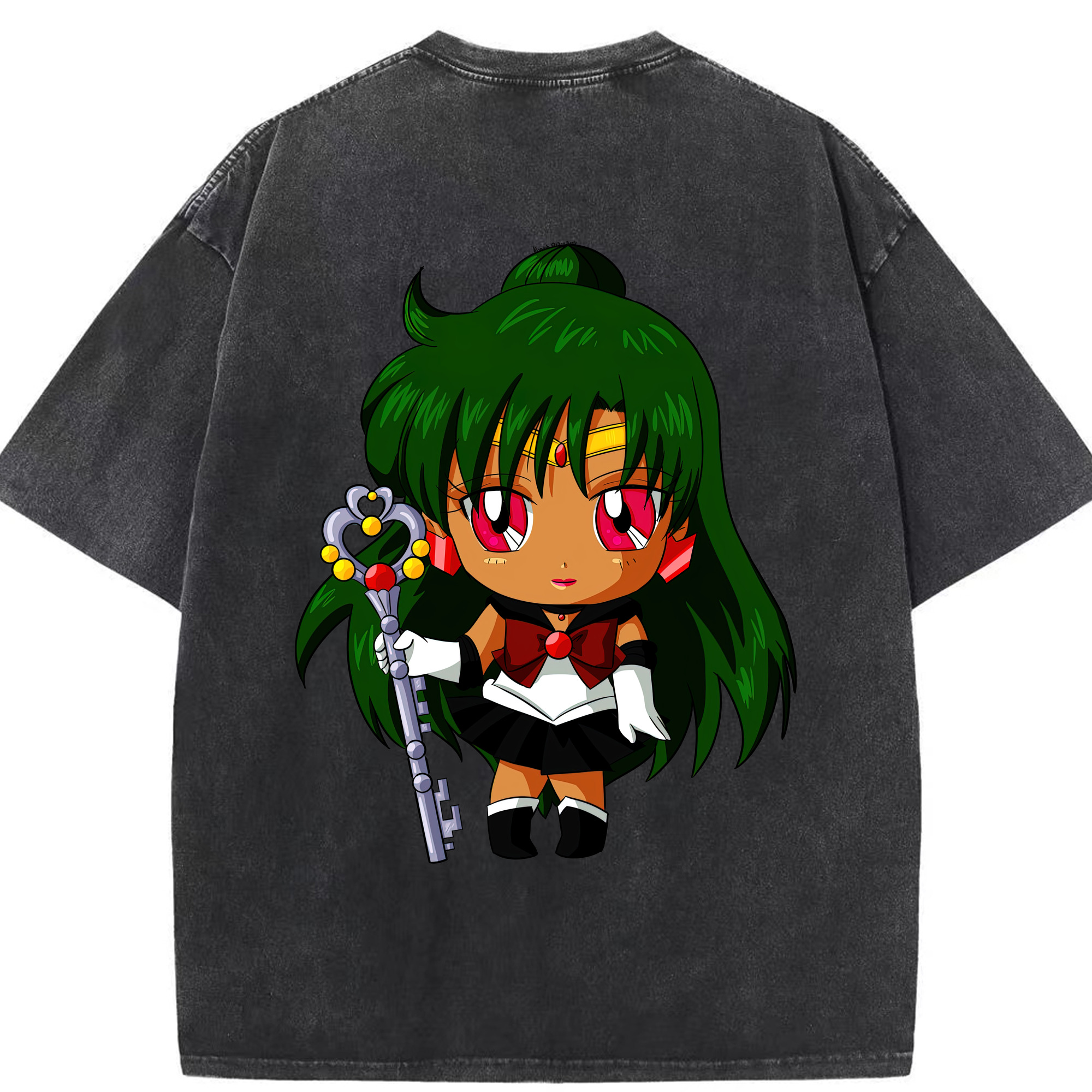 （画像用） 美少女戦士セーラームーン 冥王せつな Sailor Moon Meiou Setsuna 綿100% ヴィンテージ風 半袖Tシャツ（背面プリント）