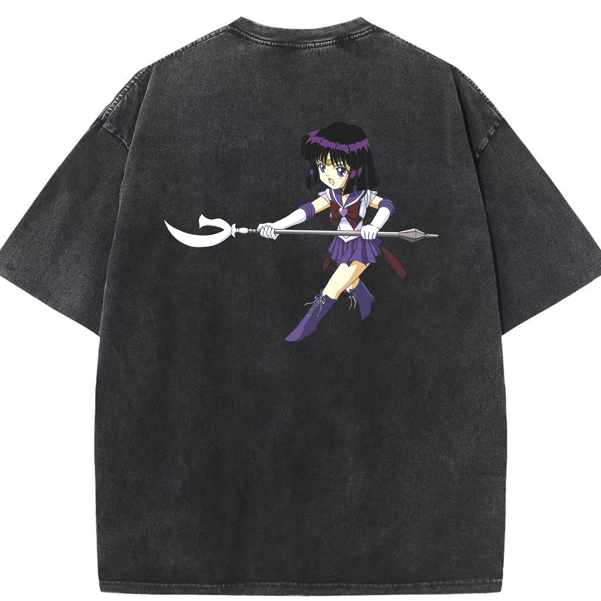 （画像用） 美少女戦士セーラームーン 土萠ほたる Sailor Moon Tomoe Hotaru （セーラーサターン；Sailor Saturn） 綿100% ヴィンテージ風 半袖Tシャツ（背面プリント）