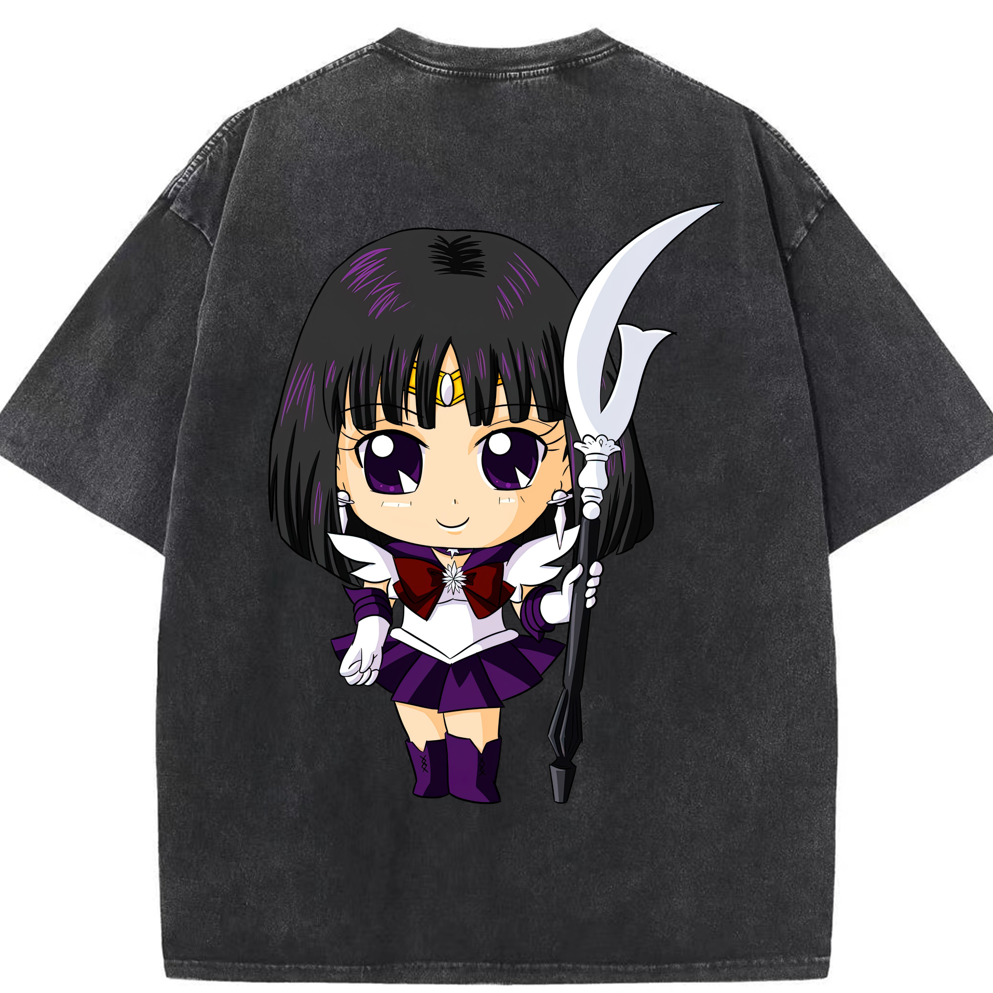 （画像用） 美少女戦士セーラームーン 土萠ほたる Sailor Moon Tomoe Hotaru （セーラーサターン；Sailor Saturn） 綿100% ヴィンテージ風 半袖Tシャツ（背面プリント）