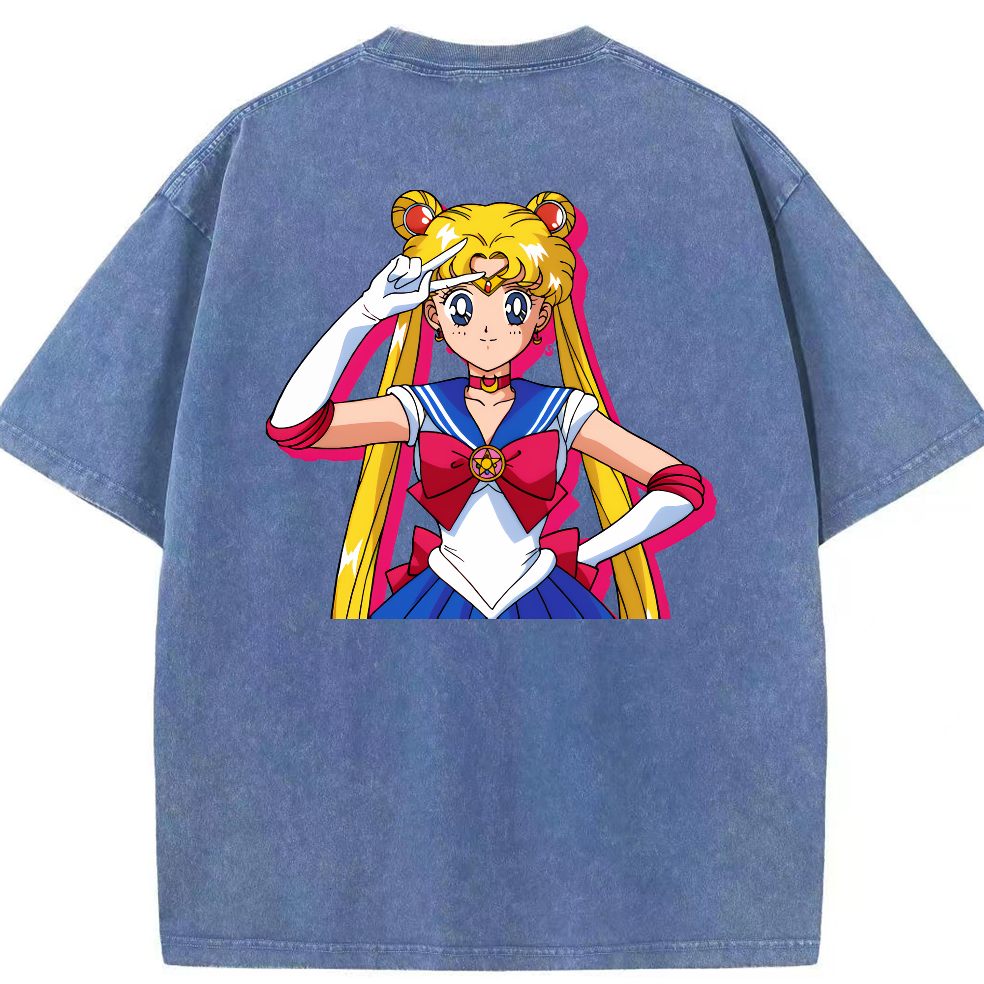 （画像用） 美少女戦士セーラームーン 月野 うさぎ つきの うさぎ Sailor Moon Tsukino Usagi 綿100% ヴィンテージ風 半袖Tシャツ（背面プリント）