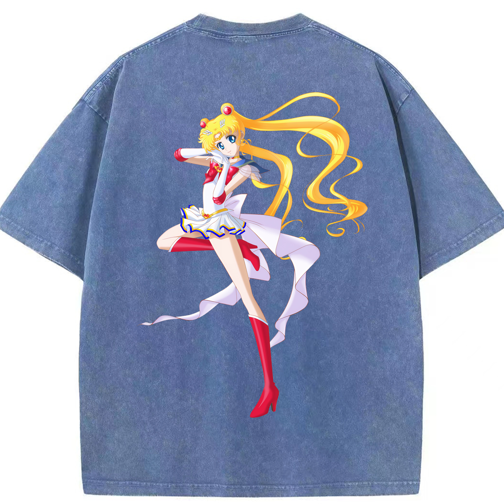 （画像用） 美少女戦士セーラームーン 月野 うさぎ つきの うさぎ Sailor Moon Tsukino Usagi 綿100% ヴィンテージ風 半袖Tシャツ（背面プリント）