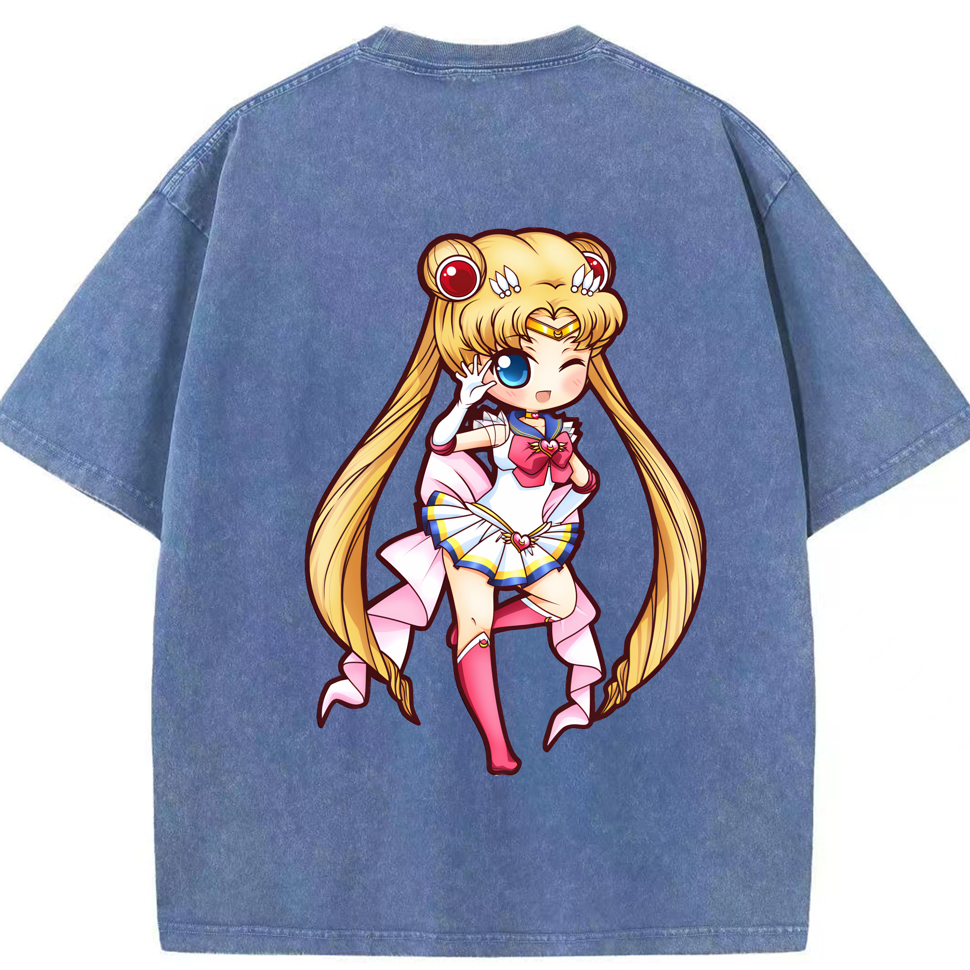 （画像用） 美少女戦士セーラームーン 月野 うさぎ つきの うさぎ Sailor Moon Tsukino Usagi 綿100% ヴィンテージ風 半袖Tシャツ（背面プリント）