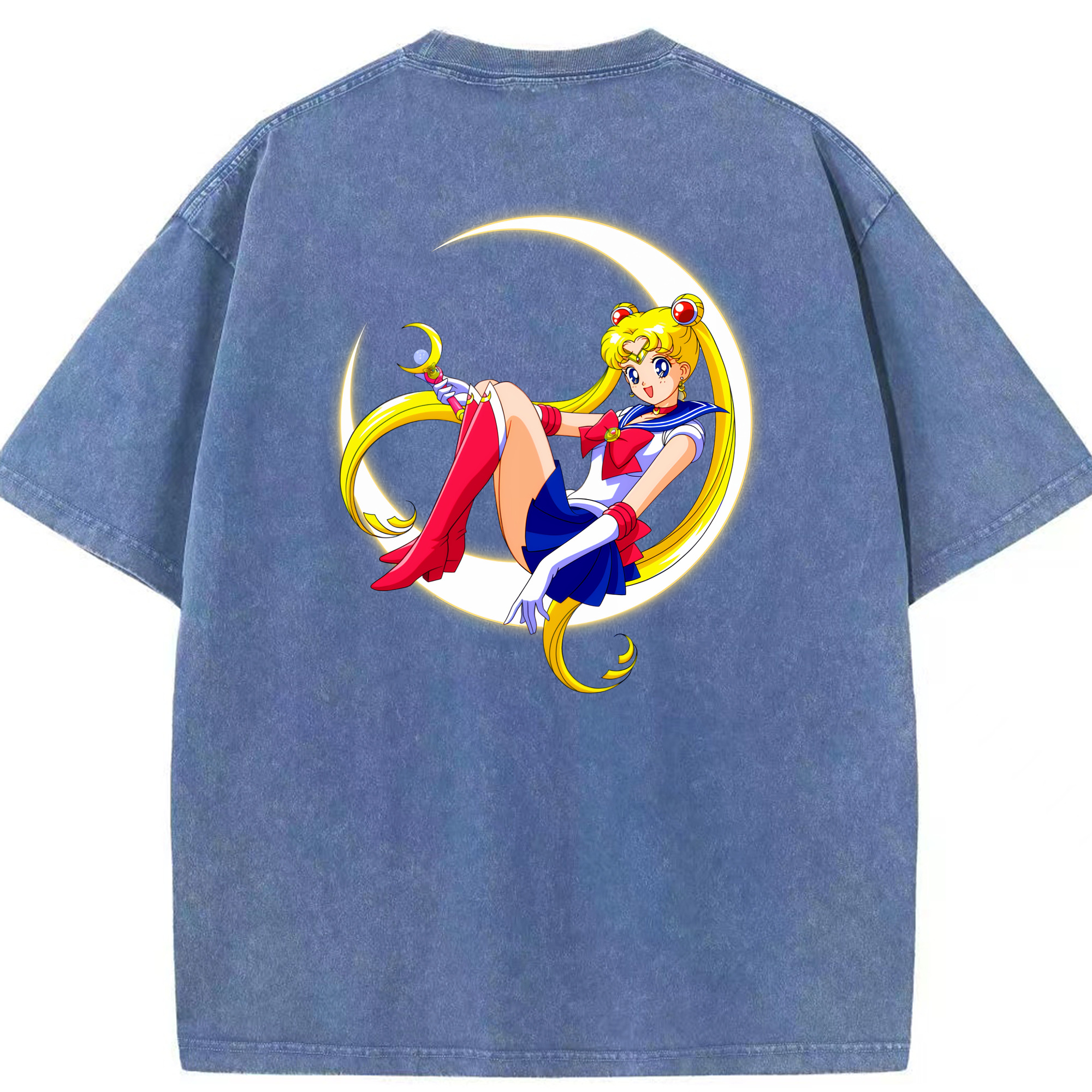 （画像用） 美少女戦士セーラームーン 月野 うさぎ つきの うさぎ Sailor Moon Tsukino Usagi 綿100% ヴィンテージ風 半袖Tシャツ（背面プリント）