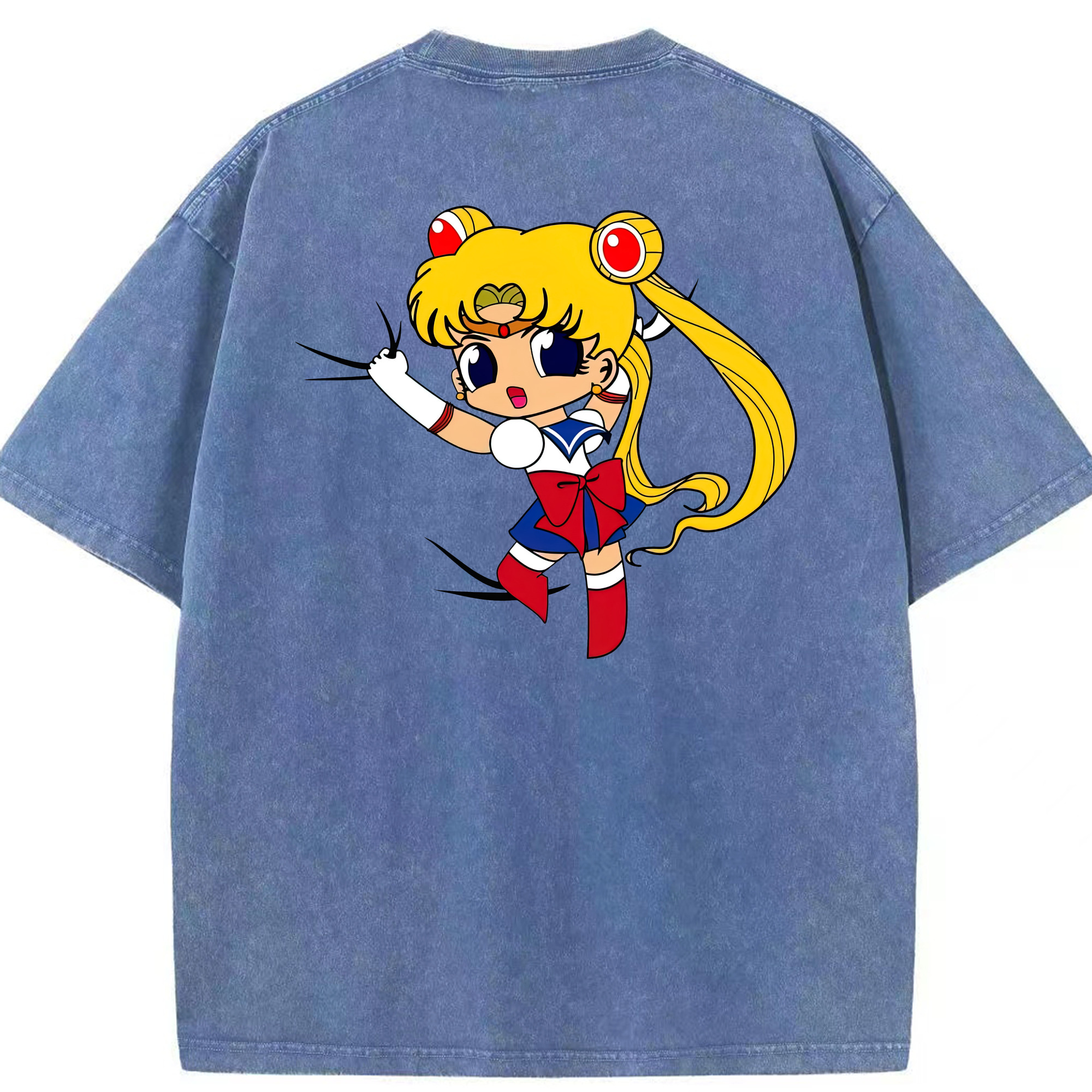 （画像用） 美少女戦士セーラームーン 月野 うさぎ つきの うさぎ Sailor Moon Tsukino Usagi 綿100% ヴィンテージ風 半袖Tシャツ（背面プリント）