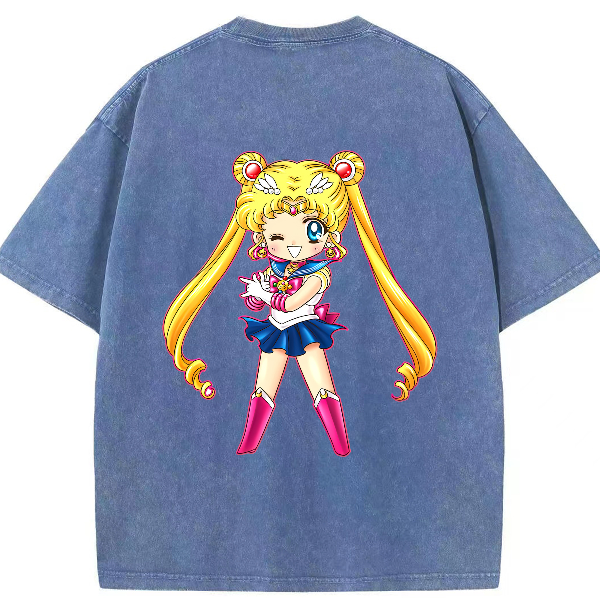 （画像用） 美少女戦士セーラームーン 月野 うさぎ つきの うさぎ Sailor Moon Tsukino Usagi 綿100% ヴィンテージ風 半袖Tシャツ（背面プリント）
