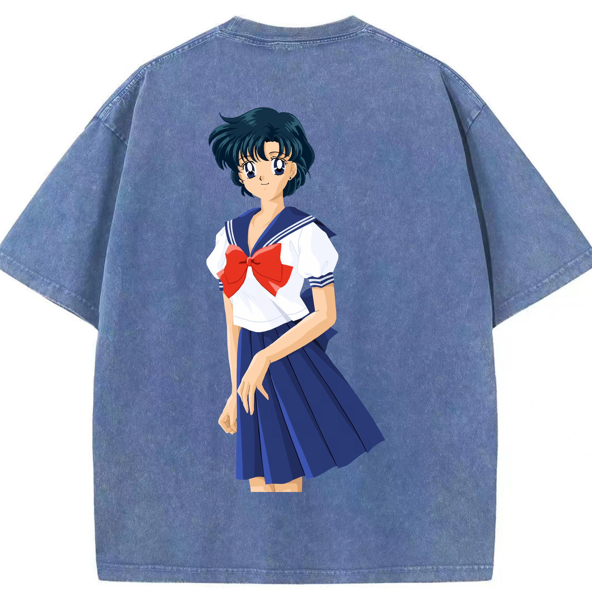 （画像用） 美少女戦士セーラームーン 水野 亜美 みずの あみ Sailor Moon Mizuno Ami 綿100% ヴィンテージ風 半袖Tシャツ（背面プリント）