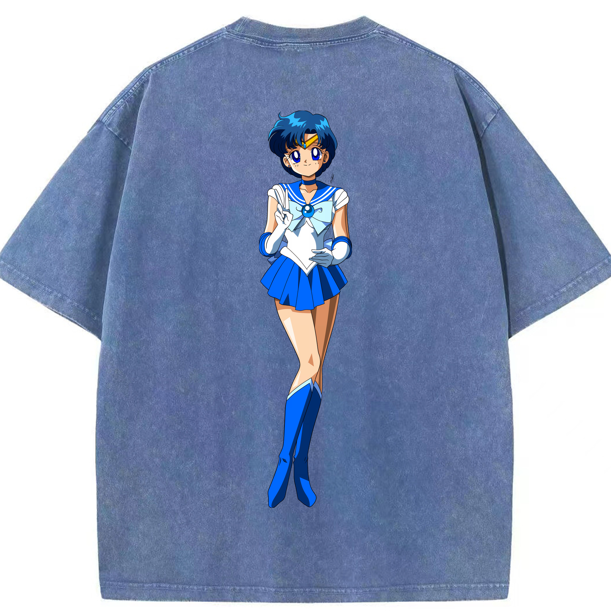 （画像用） 美少女戦士セーラームーン 水野 亜美 みずの あみ Sailor Moon Mizuno Ami 綿100% ヴィンテージ風 半袖Tシャツ（背面プリント）