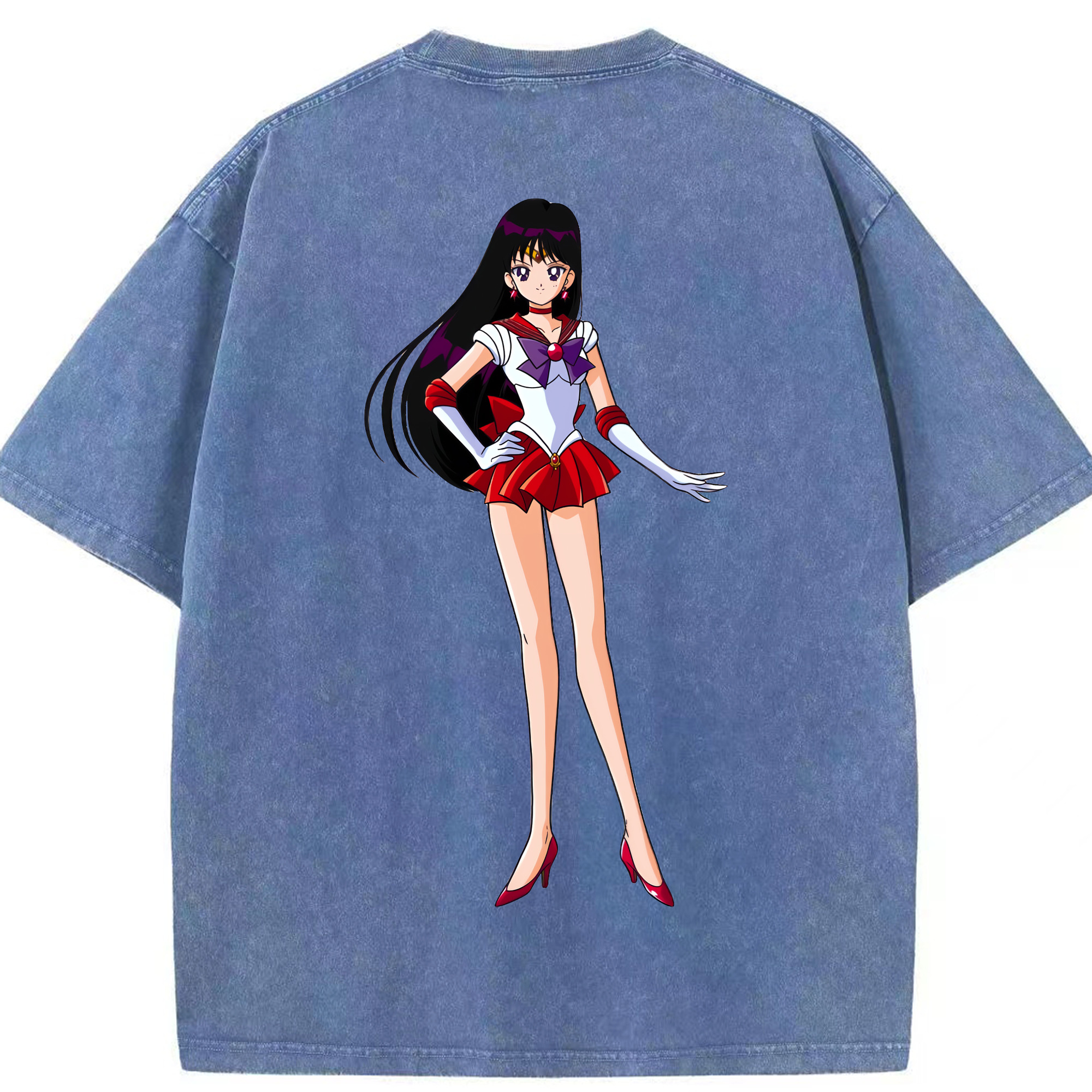（画像用） 美少女戦士セーラームーン 火野レイ ひの レイ Sailor Moon Hino Rei （セーラーマーズ,Sailor Mars） 綿100% ヴィンテージ風 半袖Tシャツ（背面プリント）