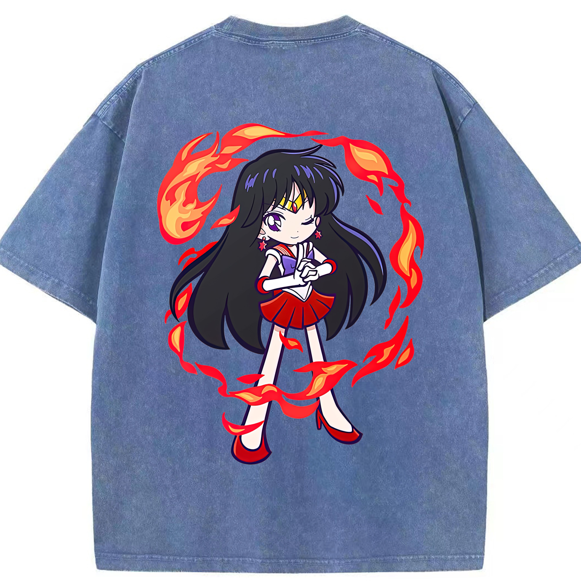 （画像用） 美少女戦士セーラームーン 火野レイ ひの レイ Sailor Moon Hino Rei （セーラーマーズ,Sailor Mars） 綿100% ヴィンテージ風 半袖Tシャツ（背面プリント）