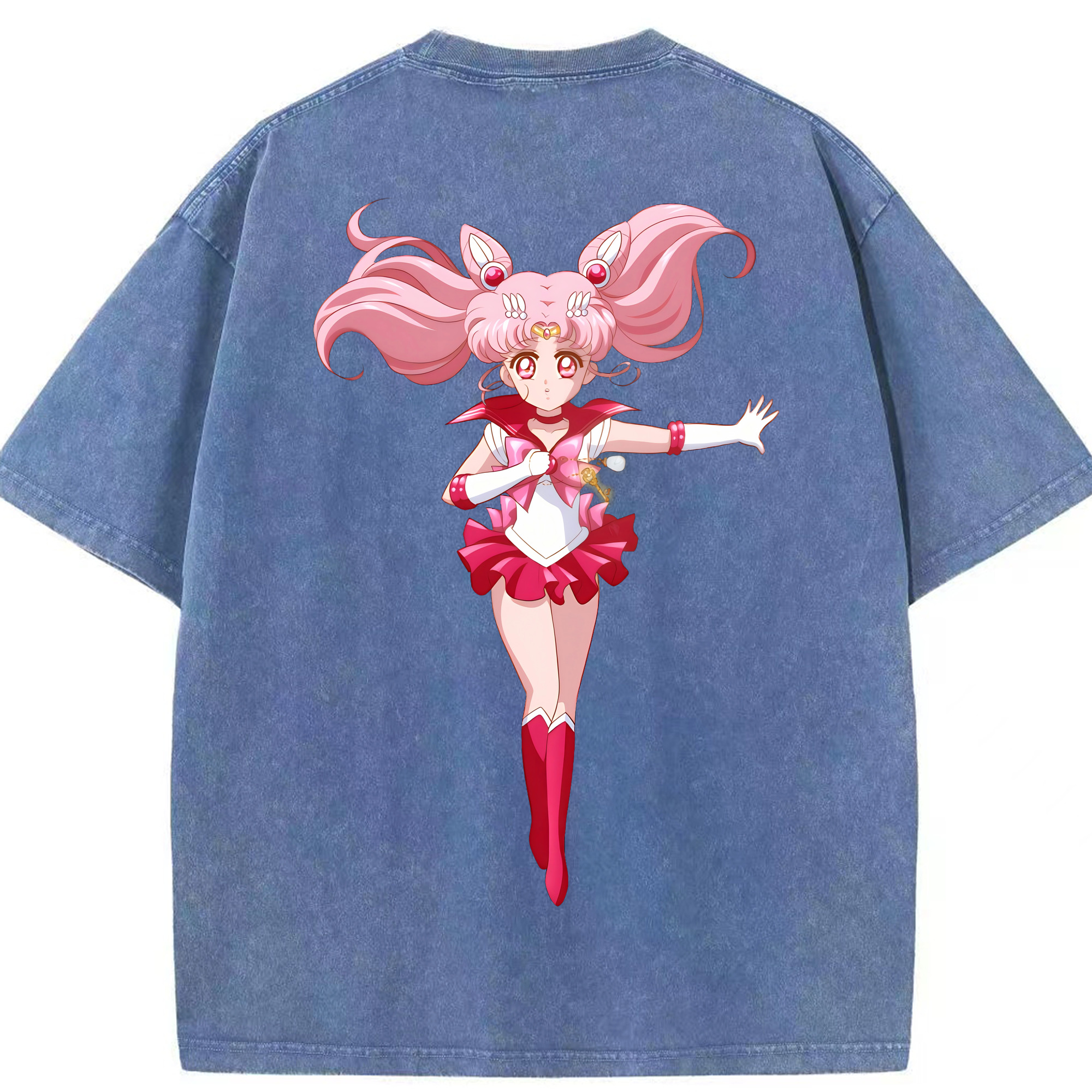 （画像用） 美少女戦士セーラームーン ちびうさ Sailor Moon Chibiusa Tsukino Usagi Small Lady Serenity 綿100% ヴィンテージ風 半袖Tシャツ（背面プリント）