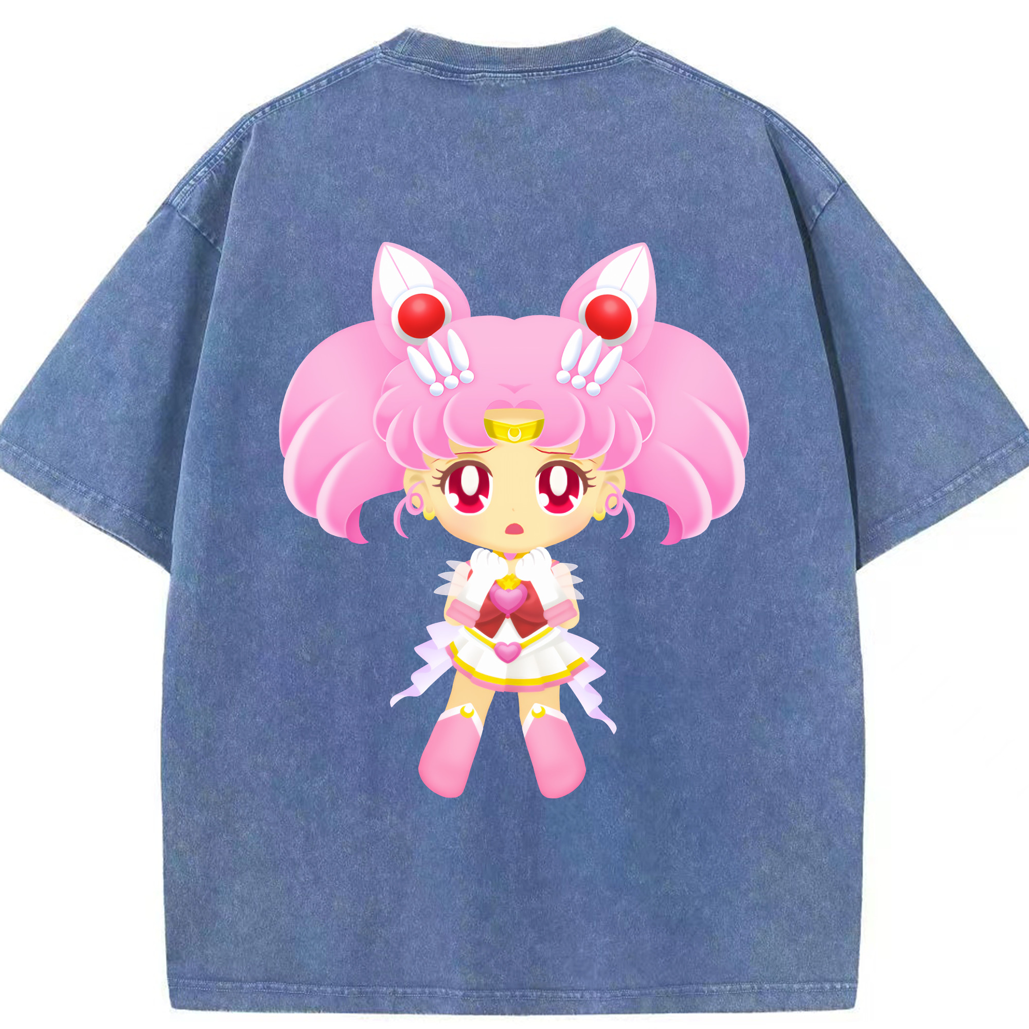 （画像用） 美少女戦士セーラームーン ちびうさ Sailor Moon Chibiusa Tsukino Usagi Small Lady Serenity 綿100% ヴィンテージ風 半袖Tシャツ（背面プリント）