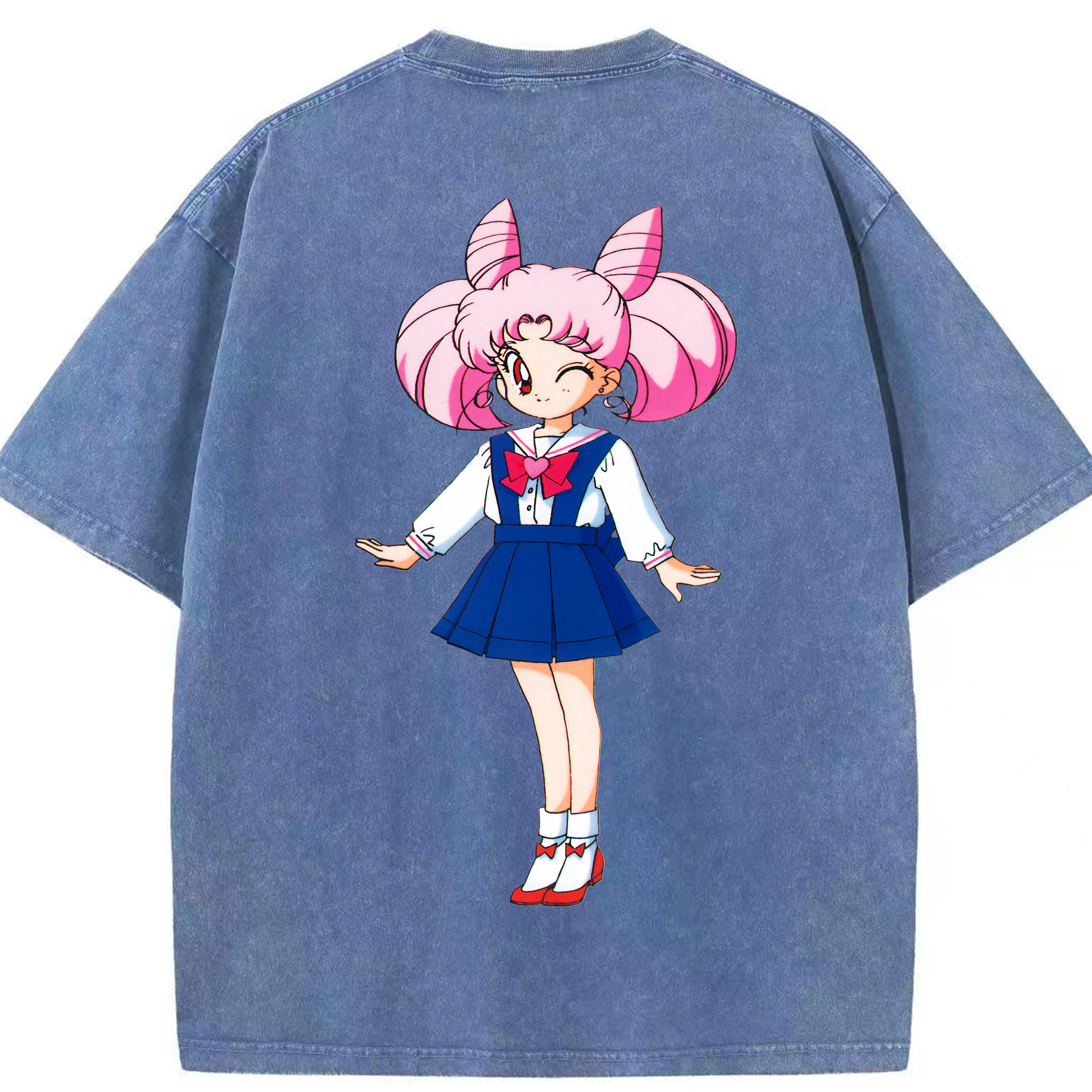 （画像用） 美少女戦士セーラームーン ちびうさ Sailor Moon Chibiusa Tsukino Usagi Small Lady Serenity 綿100% ヴィンテージ風 半袖Tシャツ（背面プリント）