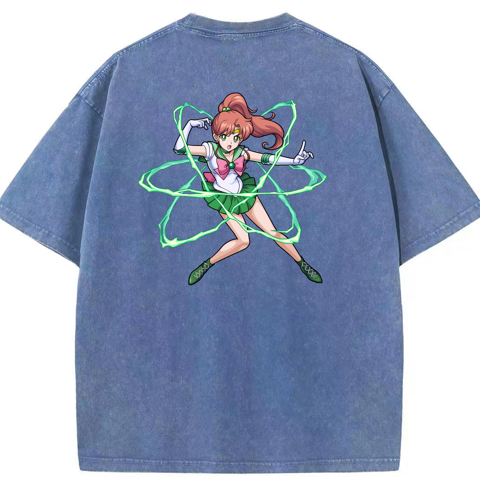 （画像用） 美少女戦士セーラームーン 木野 まこと きの まこと Sailor Moon Kino Makoto （セーラージュピター；Sailor Jupiter） 綿100% ヴィンテージ風 半袖Tシャツ（背面プリント）