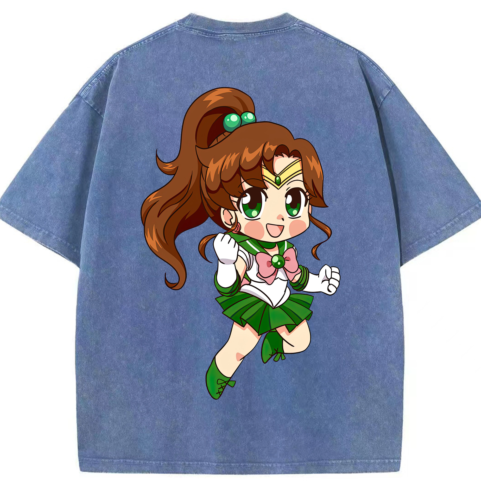 （画像用） 美少女戦士セーラームーン 木野 まこと きの まこと Sailor Moon Kino Makoto （セーラージュピター；Sailor Jupiter） 綿100% ヴィンテージ風 半袖Tシャツ（背面プリント）