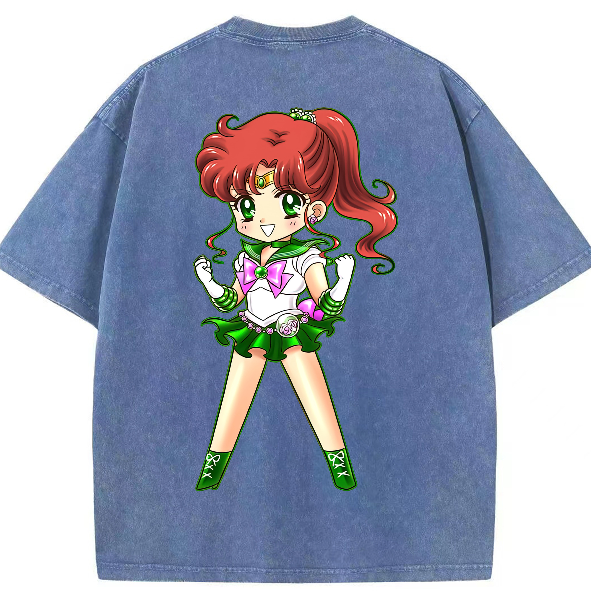 （画像用） 美少女戦士セーラームーン 木野 まこと きの まこと Sailor Moon Kino Makoto （セーラージュピター；Sailor Jupiter） 綿100% ヴィンテージ風 半袖Tシャツ（背面プリント）