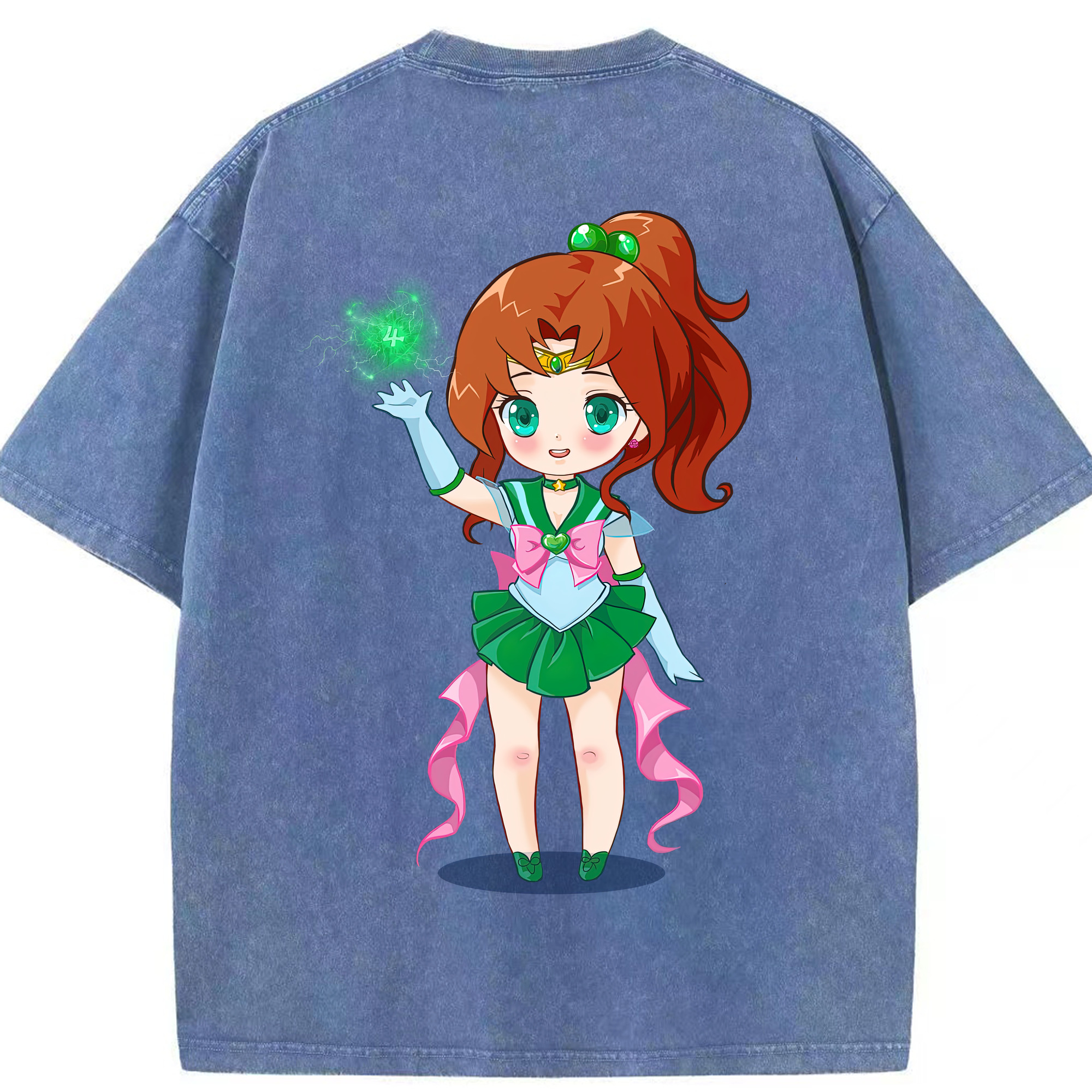 （画像用） 美少女戦士セーラームーン 木野 まこと きの まこと Sailor Moon Kino Makoto （セーラージュピター；Sailor Jupiter） 綿100% ヴィンテージ風 半袖Tシャツ（背面プリント）