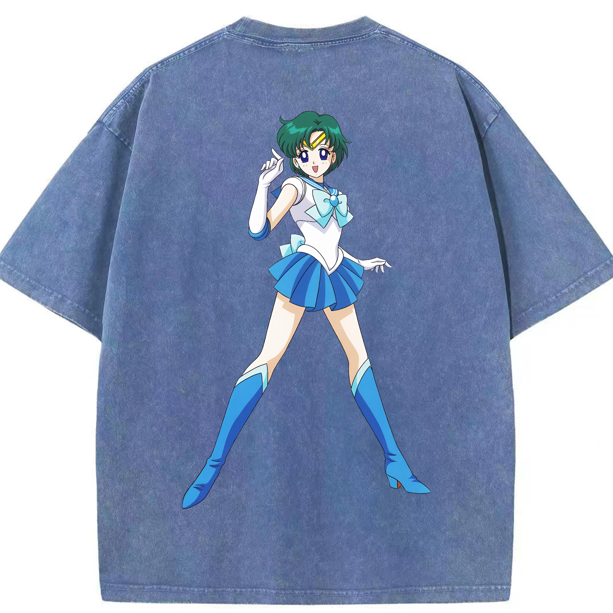 （画像用） 美少女戦士セーラームーン 海王 みちる（かいおう みちる） Sailor Moon Kaiou Michiru 綿100% ヴィンテージ風 半袖Tシャツ（背面プリント）