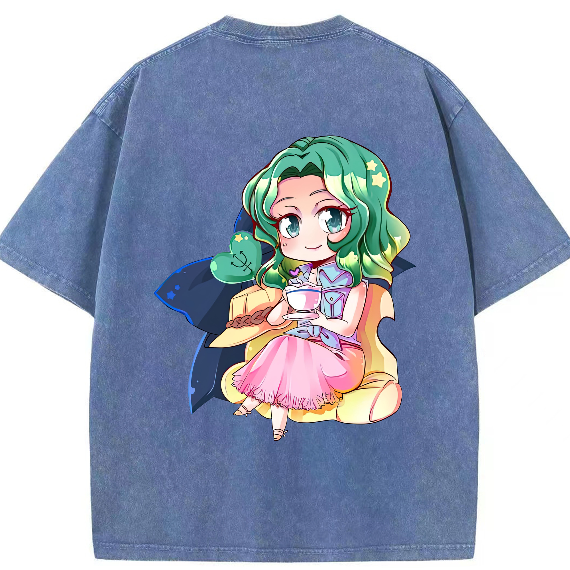 （画像用） 美少女戦士セーラームーン 海王 みちる（かいおう みちる） Sailor Moon Kaiou Michiru 綿100% ヴィンテージ風 半袖Tシャツ（背面プリント）