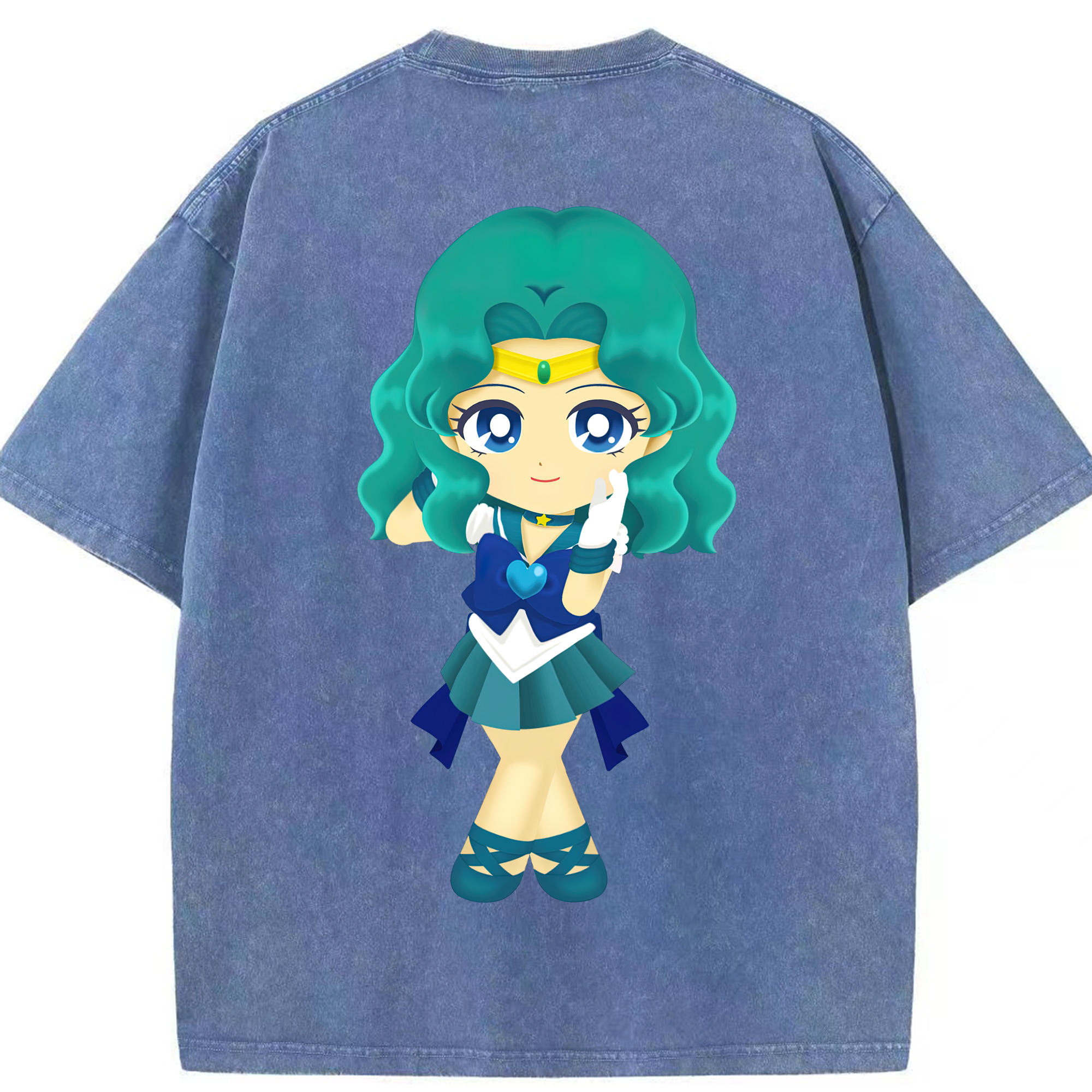 （画像用） 美少女戦士セーラームーン 海王 みちる（かいおう みちる） Sailor Moon Kaiou Michiru 綿100% ヴィンテージ風 半袖Tシャツ（背面プリント）