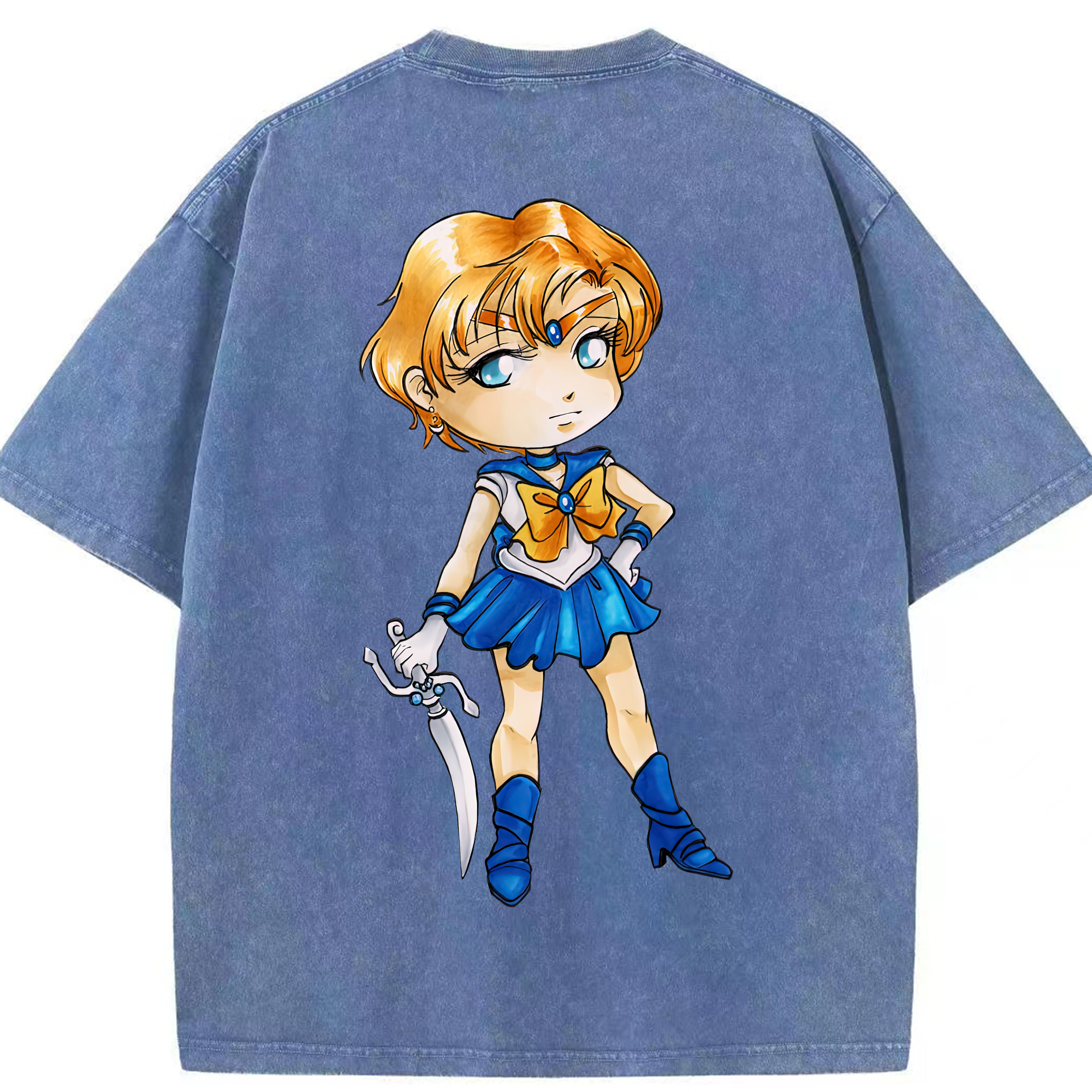 （画像用） 美少女戦士セーラームーン 天王はるか Sailor Moon Tenoh Haruka 綿100% ヴィンテージ風 半袖Tシャツ（背面プリント）