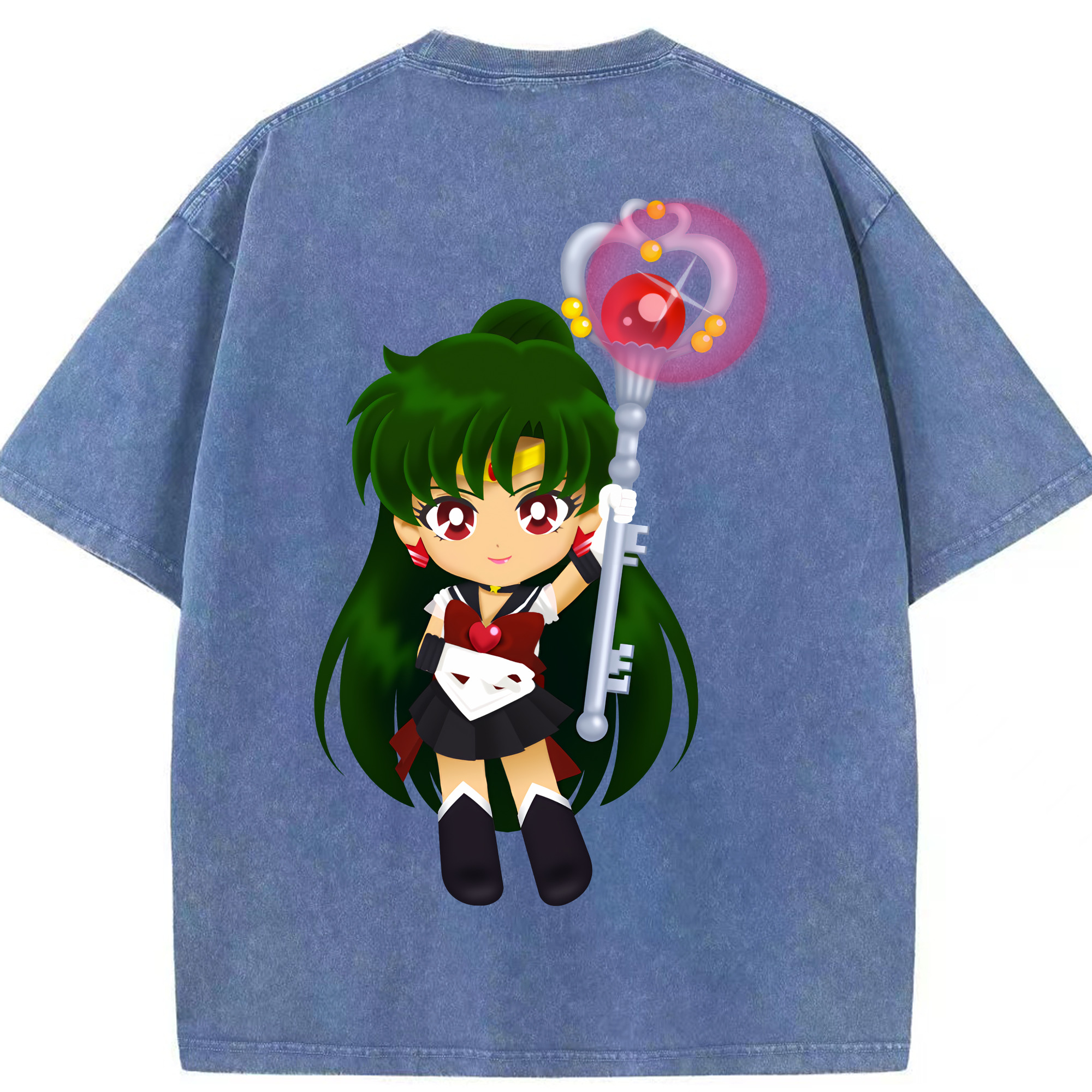 （画像用） 美少女戦士セーラームーン 冥王せつな Sailor Moon Meiou Setsuna 綿100% ヴィンテージ風 半袖Tシャツ（背面プリント）