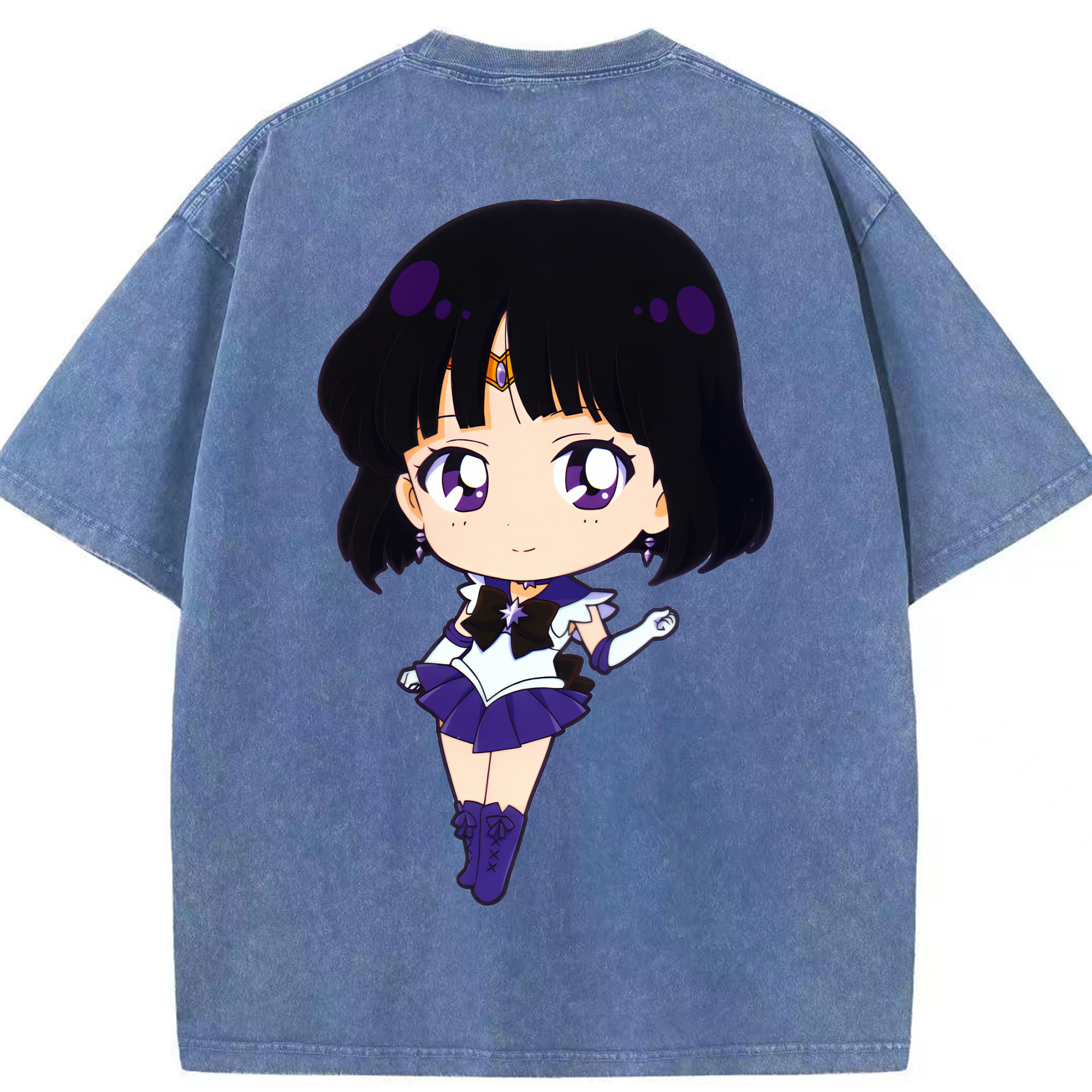（画像用） 美少女戦士セーラームーン 土萠ほたる Sailor Moon Tomoe Hotaru （セーラーサターン；Sailor Saturn） 綿100% ヴィンテージ風 半袖Tシャツ（背面プリント）