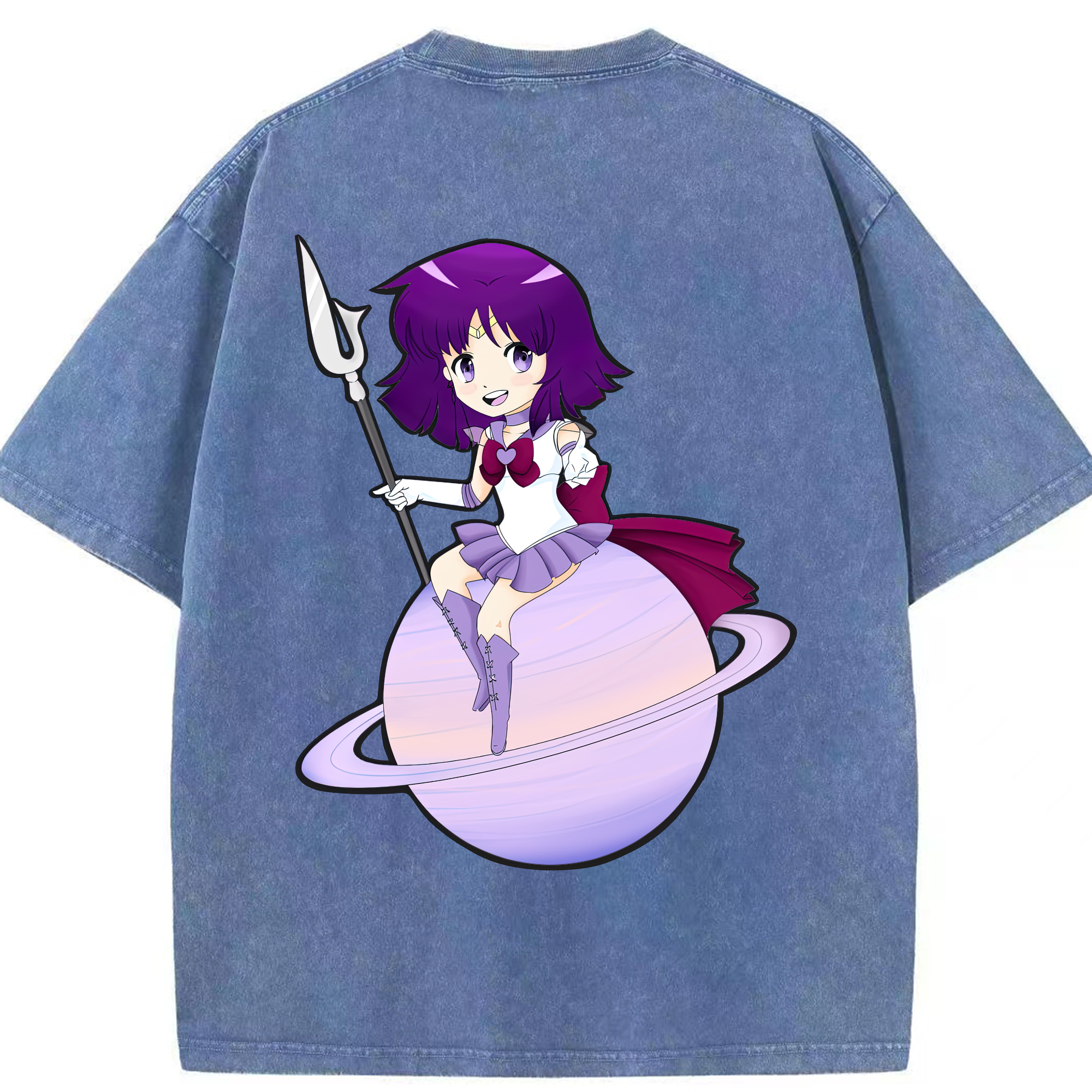 （画像用） 美少女戦士セーラームーン 土萠ほたる Sailor Moon Tomoe Hotaru （セーラーサターン；Sailor Saturn） 綿100% ヴィンテージ風 半袖Tシャツ（背面プリント）